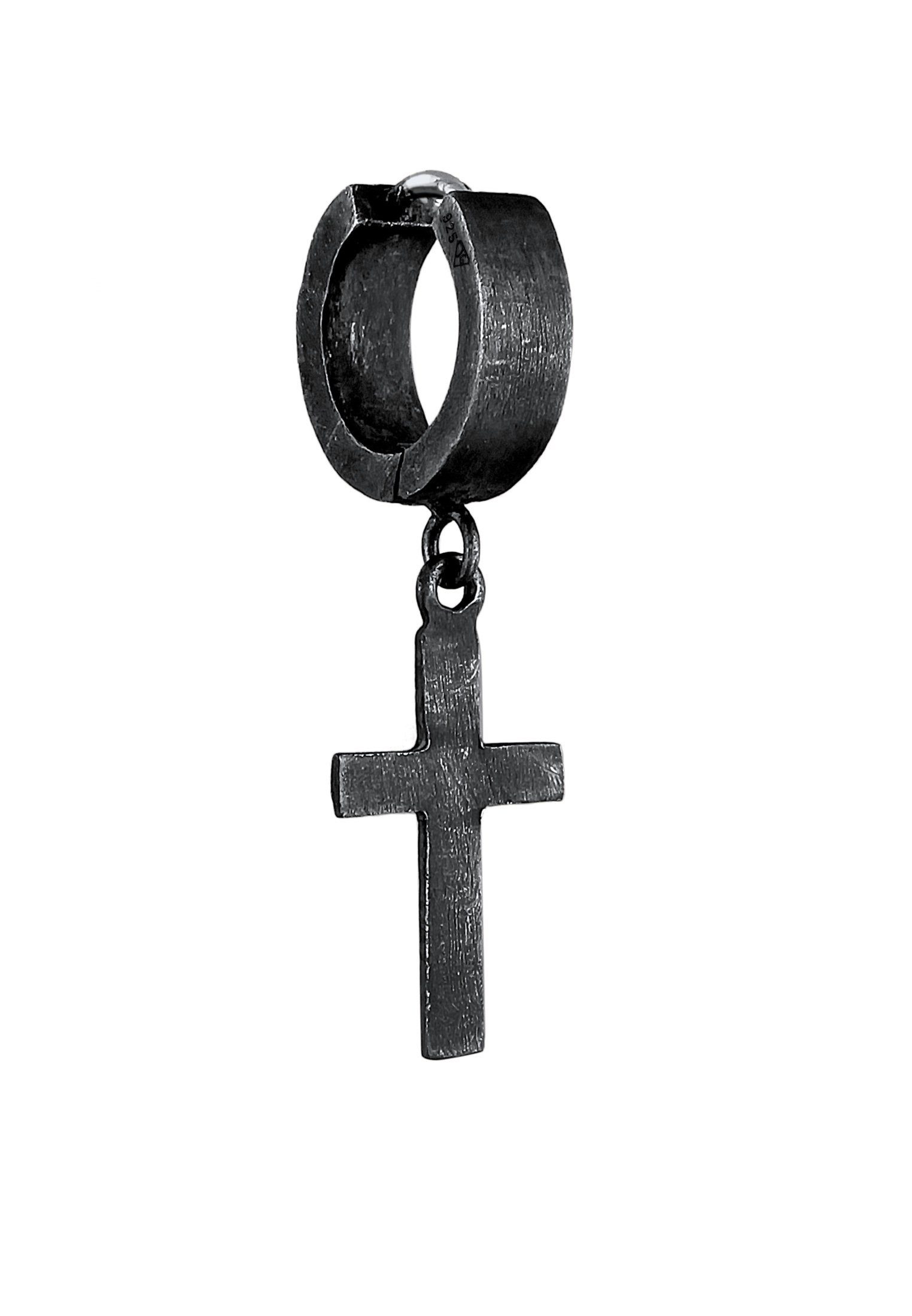 Kuzzoi Paar Creolen Creole Kreuz Scharnier Single 925 Silber, Kreuz
