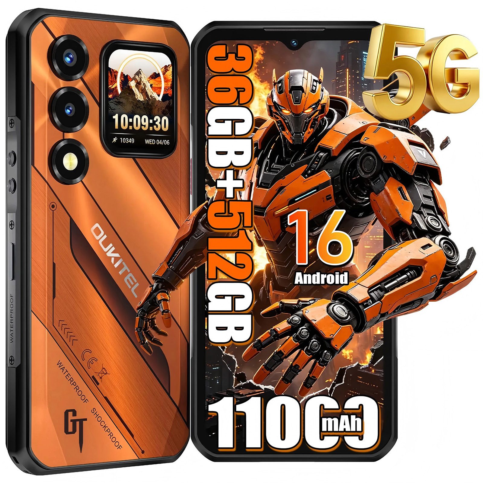 OUKITEL WP66 5G Android 16 Outdoor Smartphone (16,76 cm/6.6 Zoll, 512 GB Speicherplatz, 108 MP Kamera, 6,6'' Display, 36GB+512GB, IP68/IP69K, 11000mAh, NFC, OTG)
