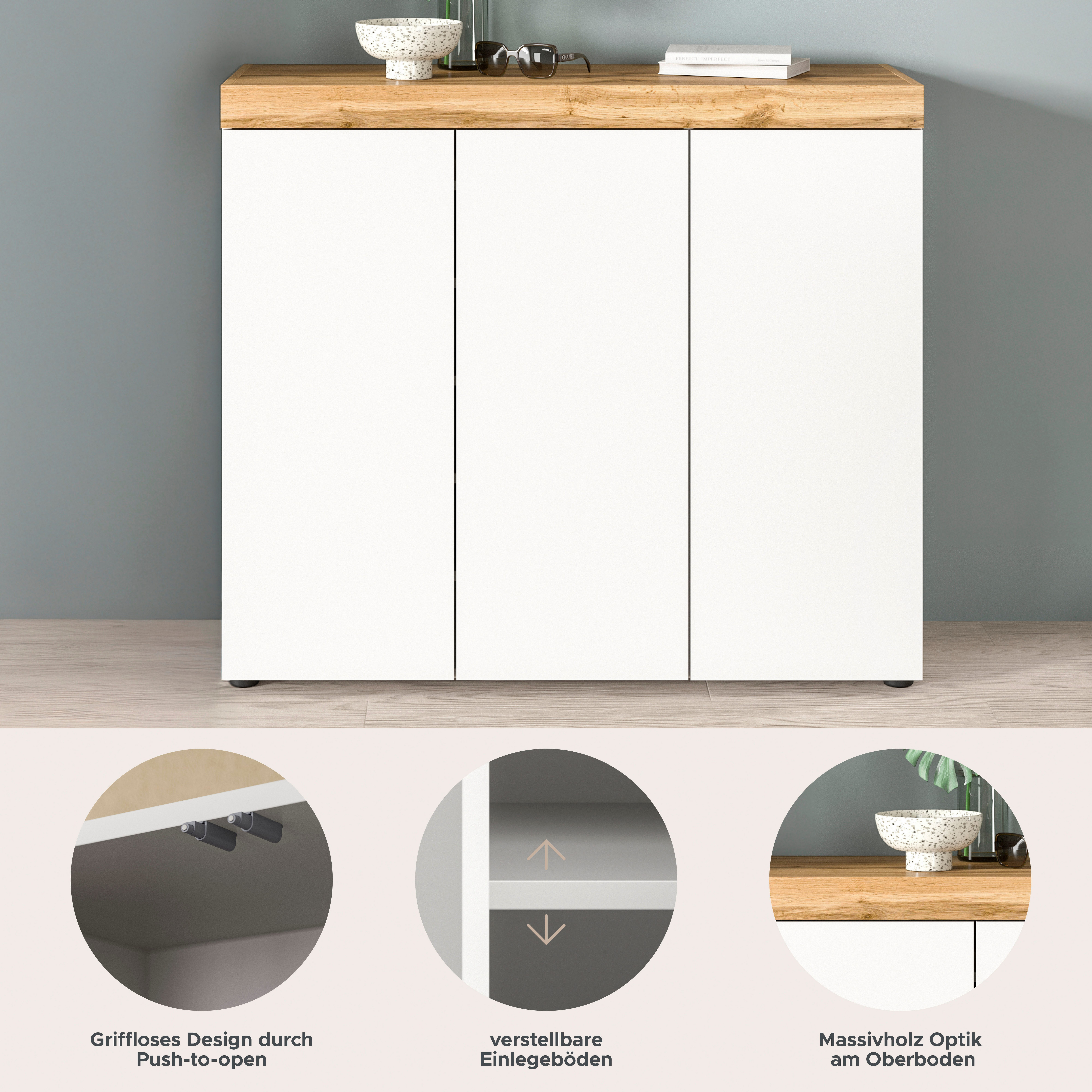 OTTO home Schuhschrank MAMBO, TOPSELLER!, Breite 115cm, stehend & hängend, push-2-open (1-St., 2 farbige Ausführung) Schuhschrank, Schuhkommode, Flur, Diele