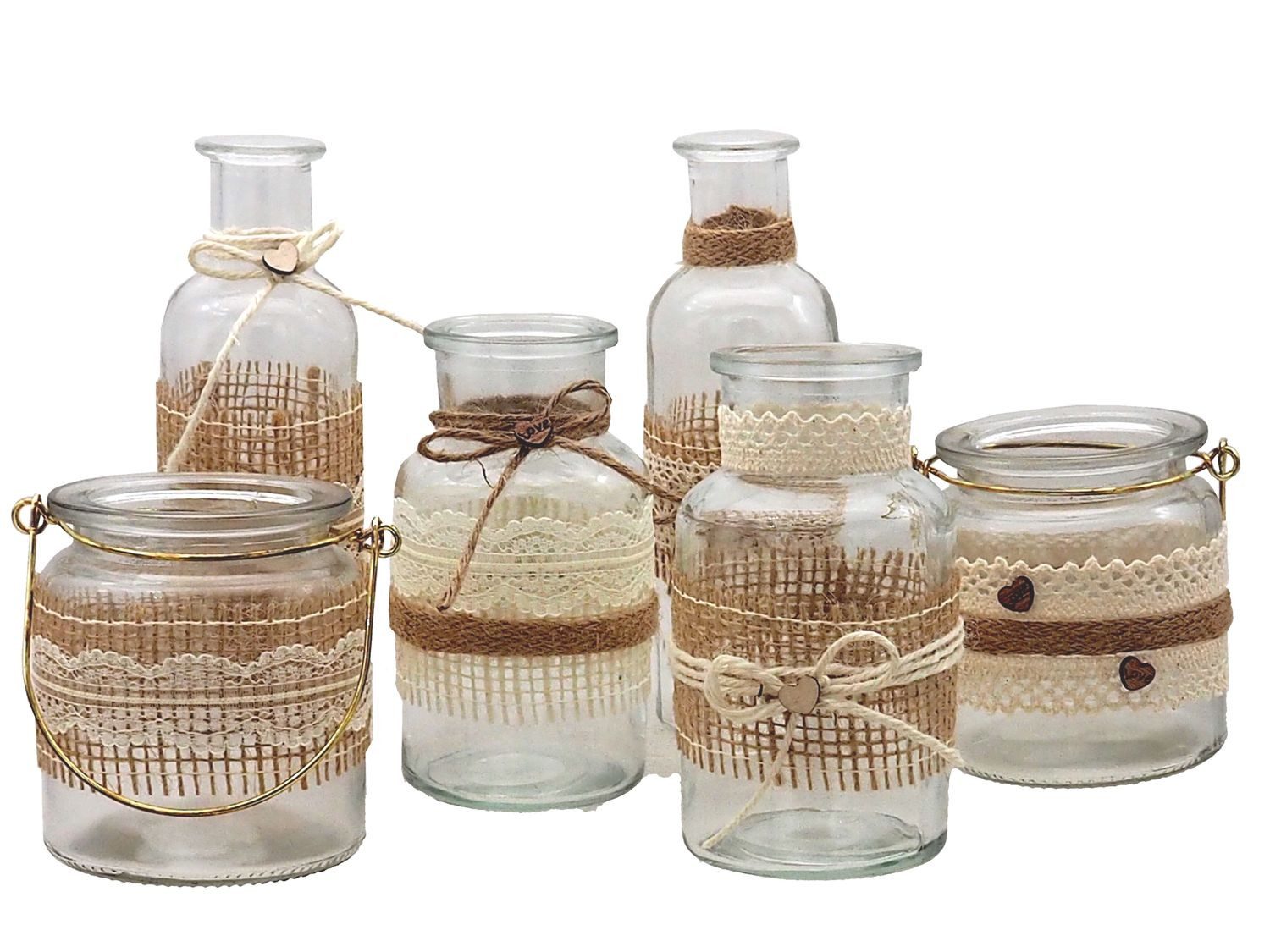 ZauberDeko Tischvase Hochzeit Vintage Vasen Windlichter Spitze Tischdeko Geburts
