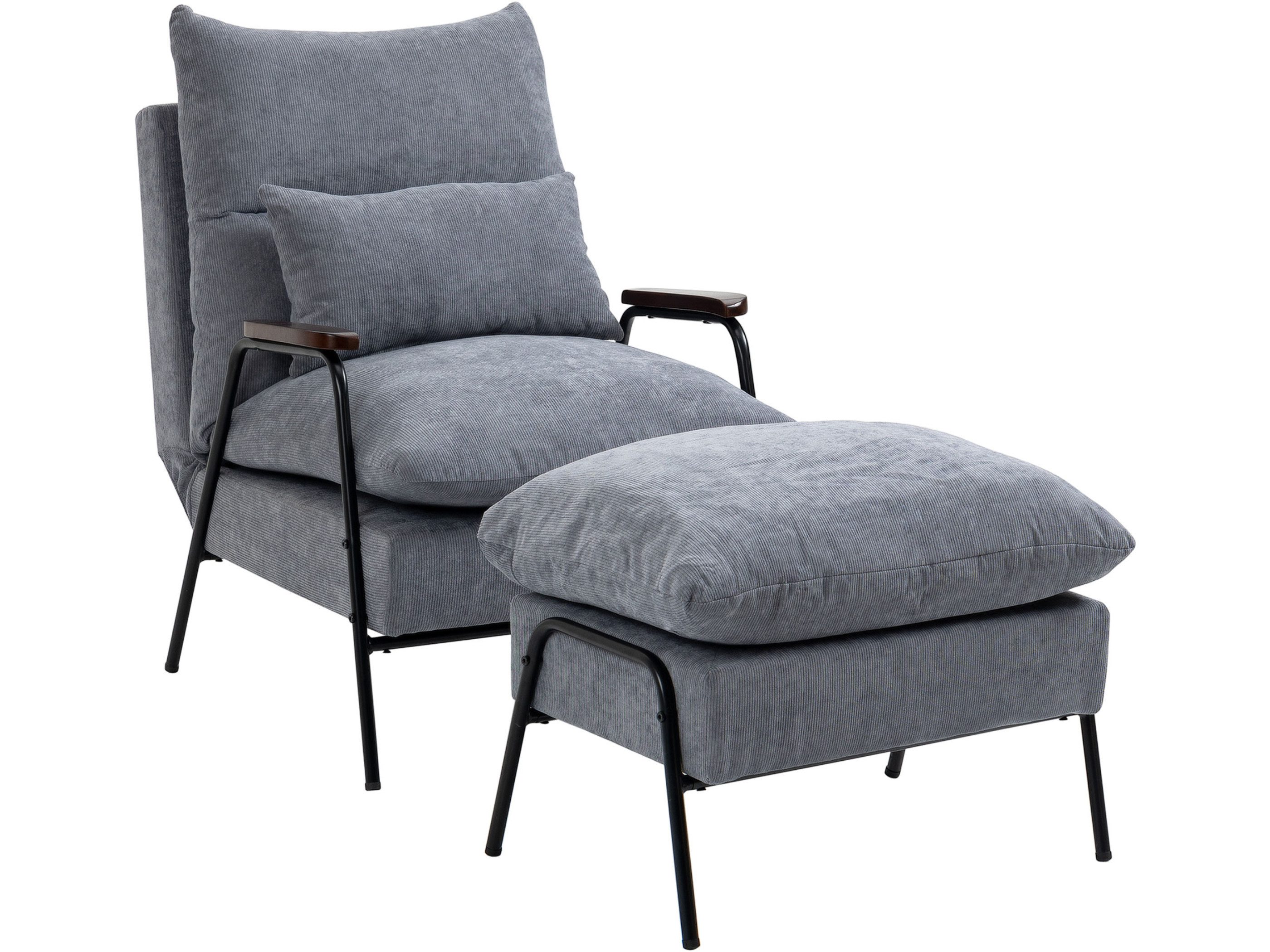 SeedWave Loungesessel Relaxsessel Metallgestelle Lesesessel mit Liegefunktion, 1 Fußhocker, Der Liegestuhl mit verstellbarer Rücklehnen 95° bis zu 155°