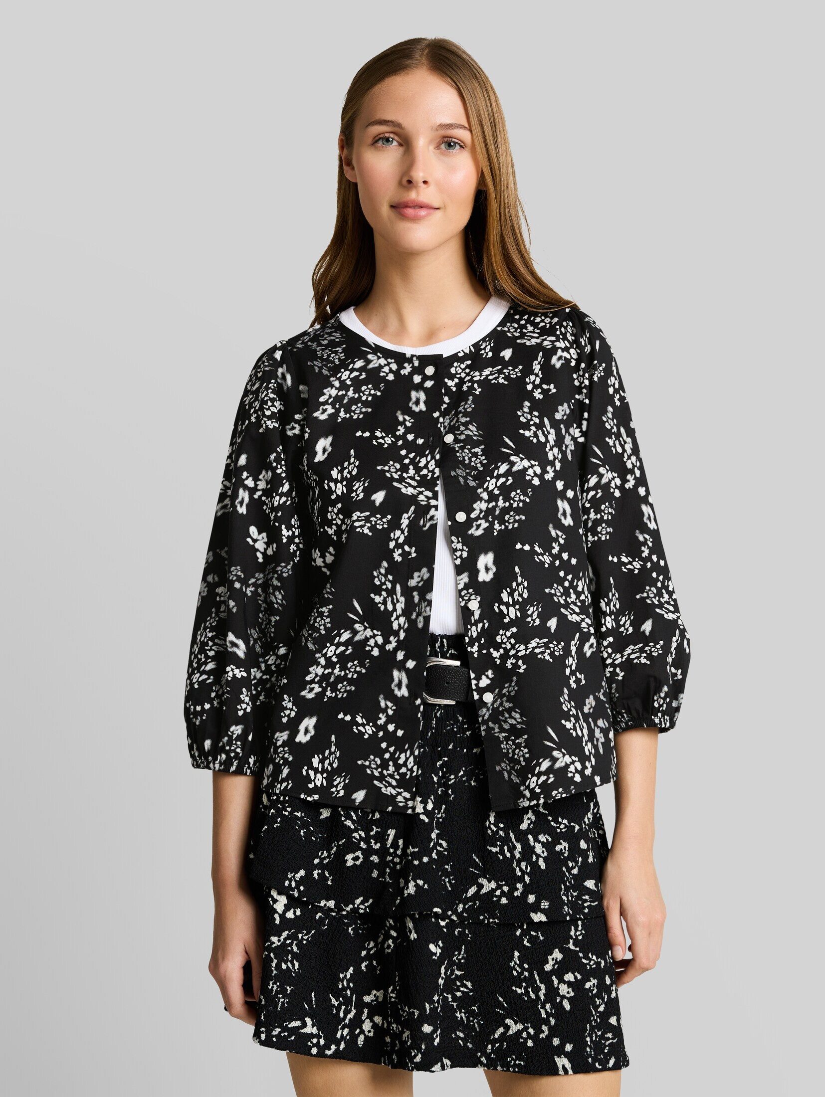 TOM TAILOR Denim Kurzarmbluse Blusen & Shirts Bluse mit Blumenmuster
