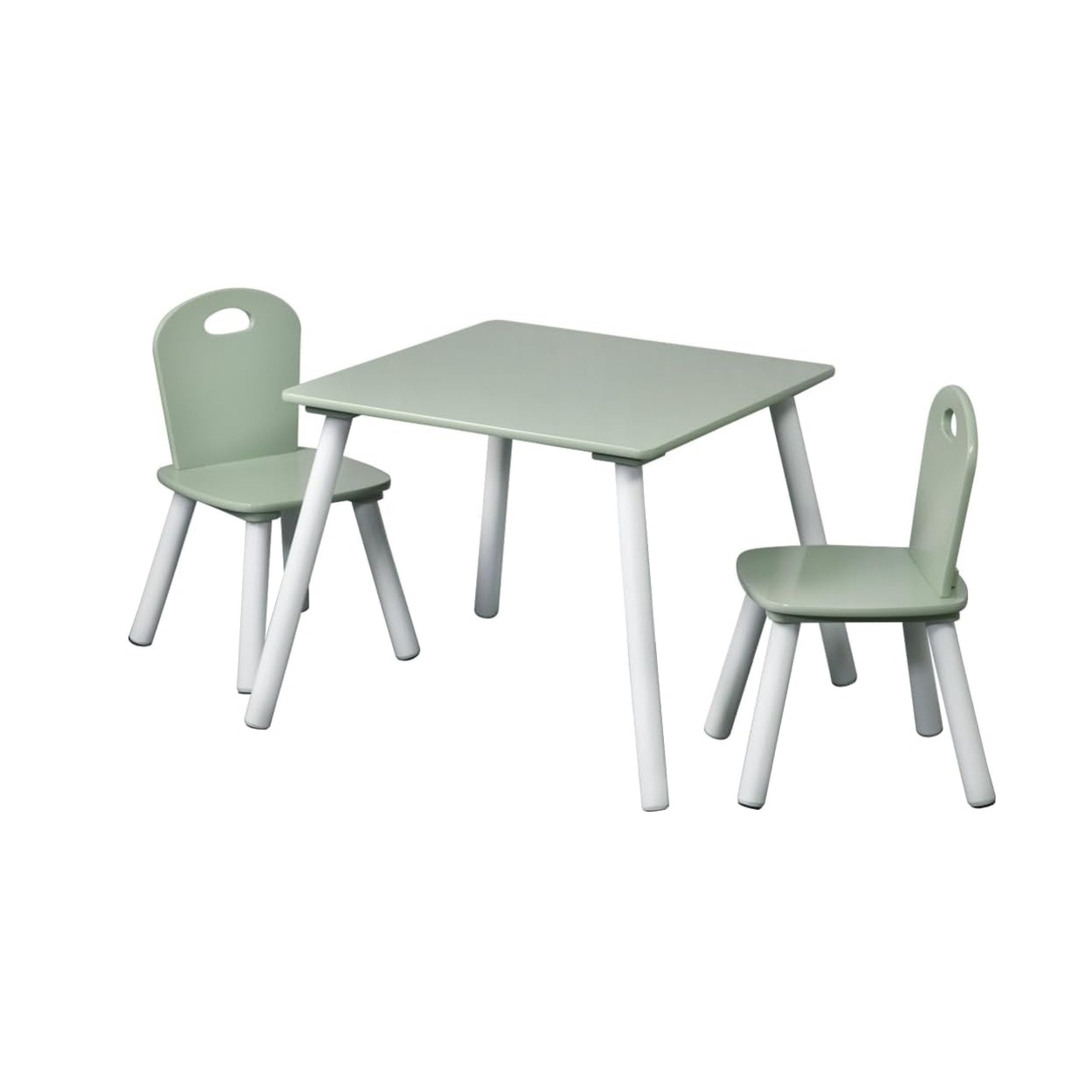 Kesper Kindertisch Kindertisch-Set mit zwei Stühlen, 55 x 55 x 45 cm, Faserplatten, Erfrischendes Salbeigrün, ideal für kreative Spielstunden