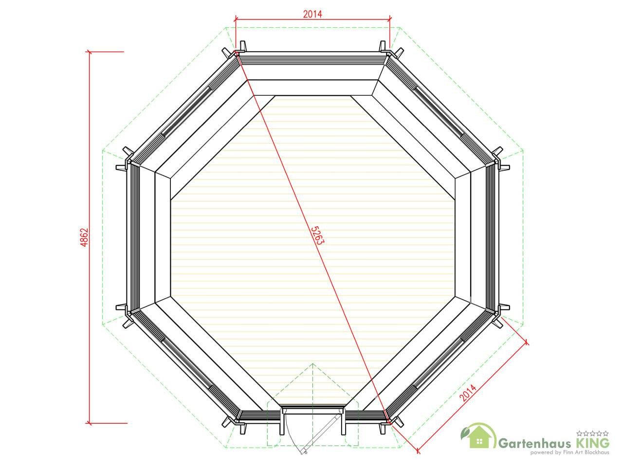 Finn Art Blockhaus Grillkota Grillpavillon 8-eckig Exklusiv 16,5 max. 21 Personen, BxT: 486x486 cm, mit Grillanlage, mit 28 mm Fußboden
