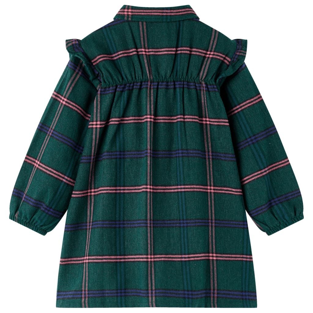 vidaXL Druckkleid Kinderkleid mit Langen Ärmeln und Rüschen Dunkelgrün 92
