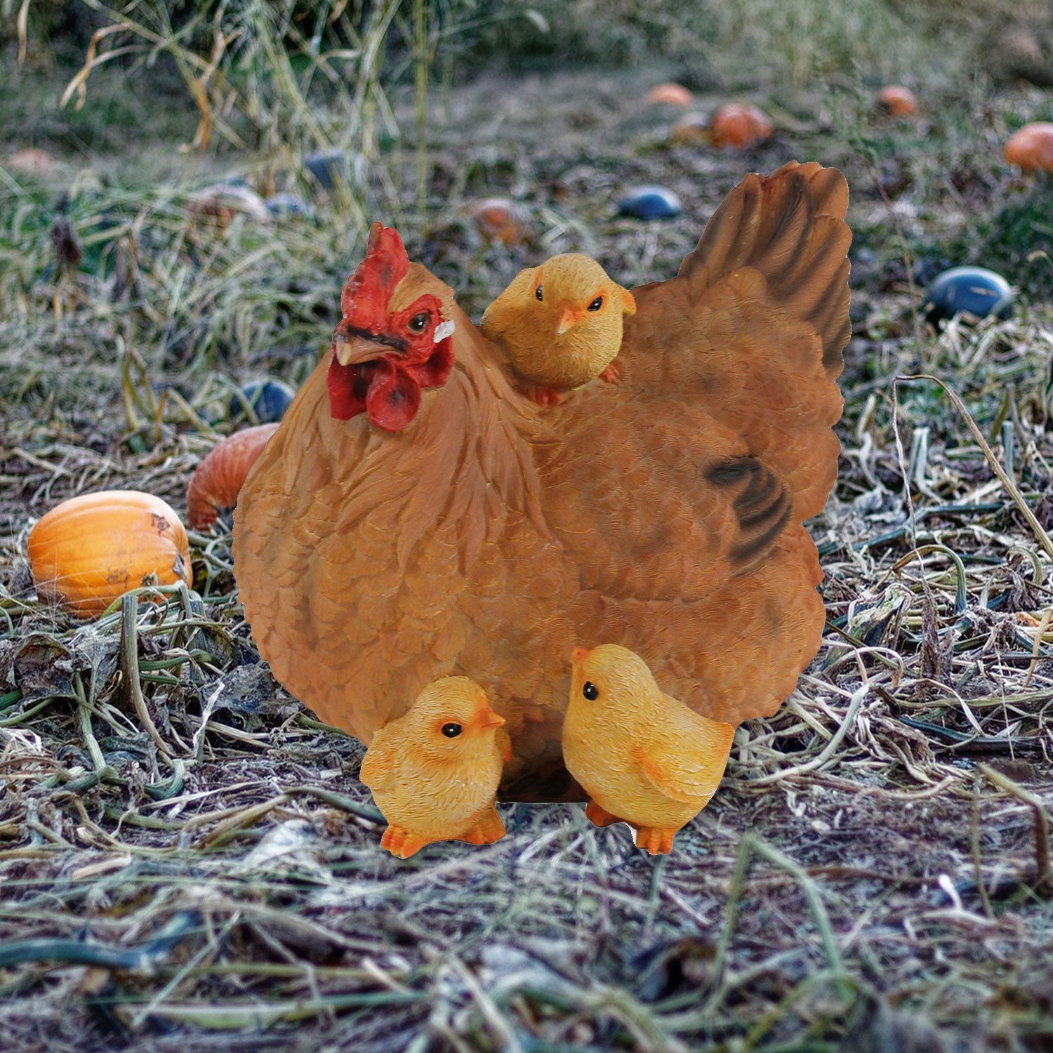 Fachhandel Plus Tierfigur Dekofigur Henne Huhn Uschi mit Küken lebensechte Tierfigur (1 St., 1x Huhn Uschi mit Küken), ein echter Hingucker in Ihrem Garten oder Ihrem Wohnbereich