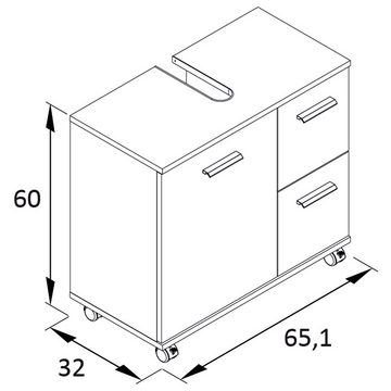 Lomadox Waschbeckenschrank PROVIDENCE-80 in anthrazit, 2 Türen, 2 Schubladen, rollbar