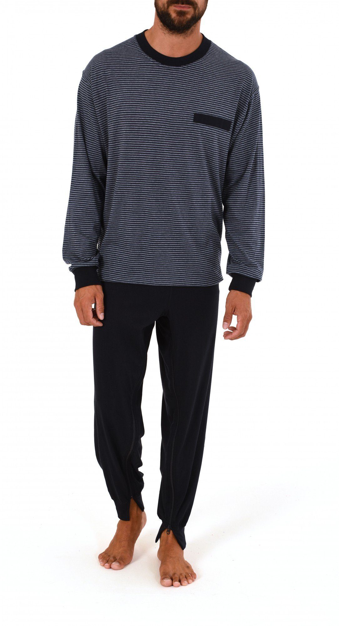 Normann Care Pyjama Herren Pflegeoverall langarm mit Reissverschluss am Rüc günstig online kaufen