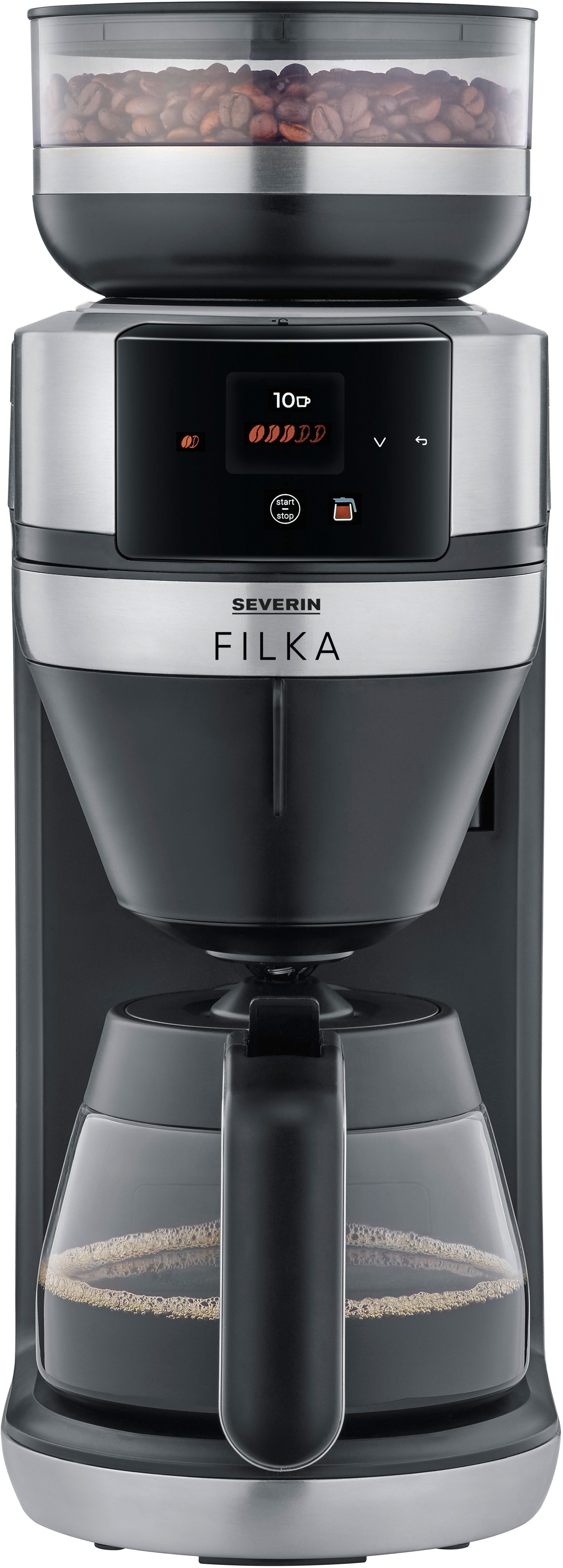 Severin Kaffeemaschine mit Mahlwerk KA 4852 FILKA (2. Generation), Filterkaffee-Vollautomat, 1l Kaffeekanne, Papierfilter 1x4, mit Glaskanne