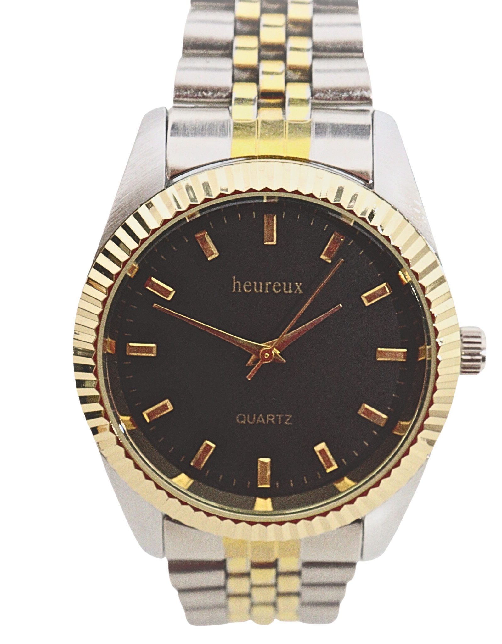 Rötting Design Quarzuhr Herrenuhr Quarz goldfarbene Lünette schwarzes Ziffernblatt, aus der Collection "heureux"