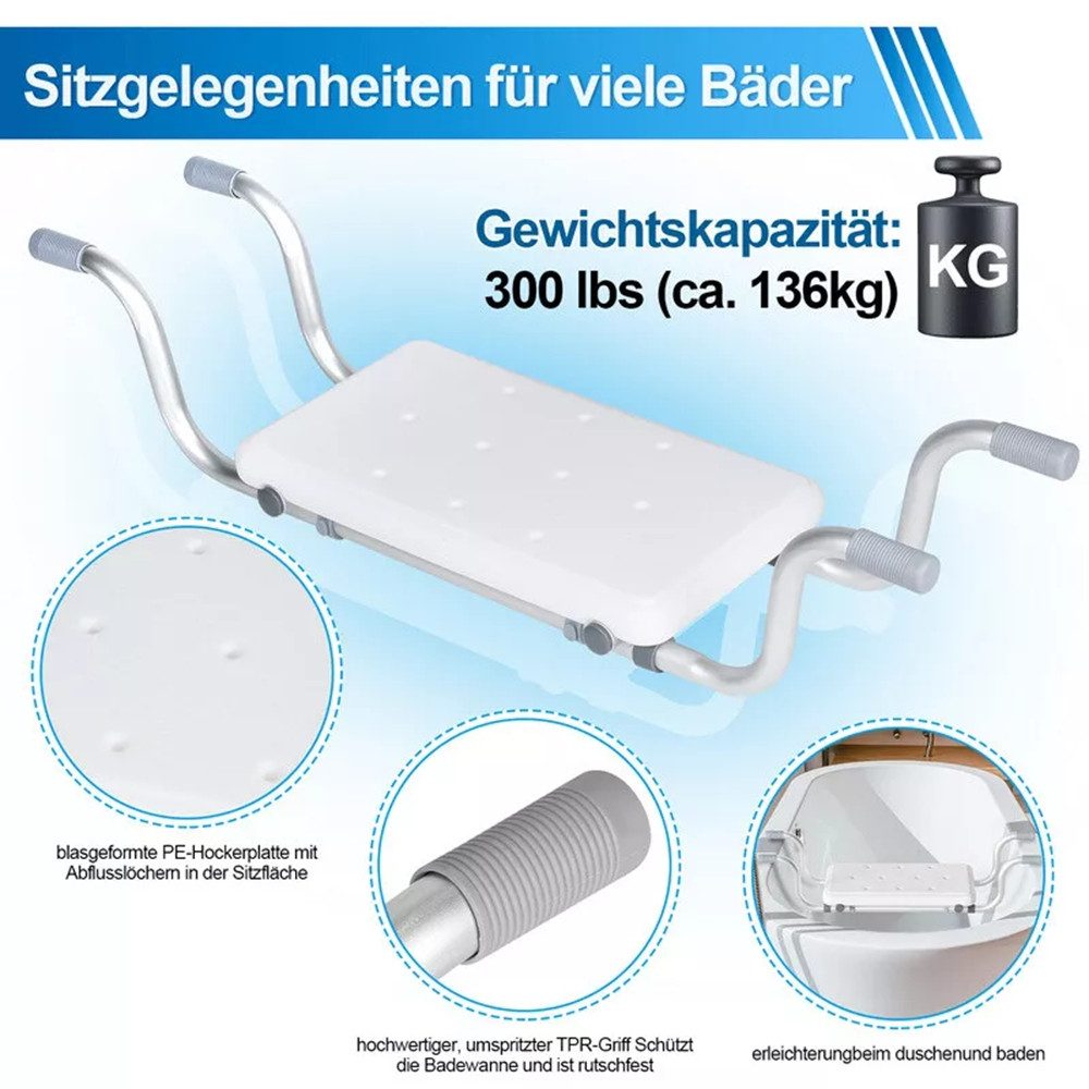 AKKEE Badewannensitz 72/77/82 cm Verstellbar Tragkraft 136 kg Mit Ablauflöchern, belastbar bis 136 kg