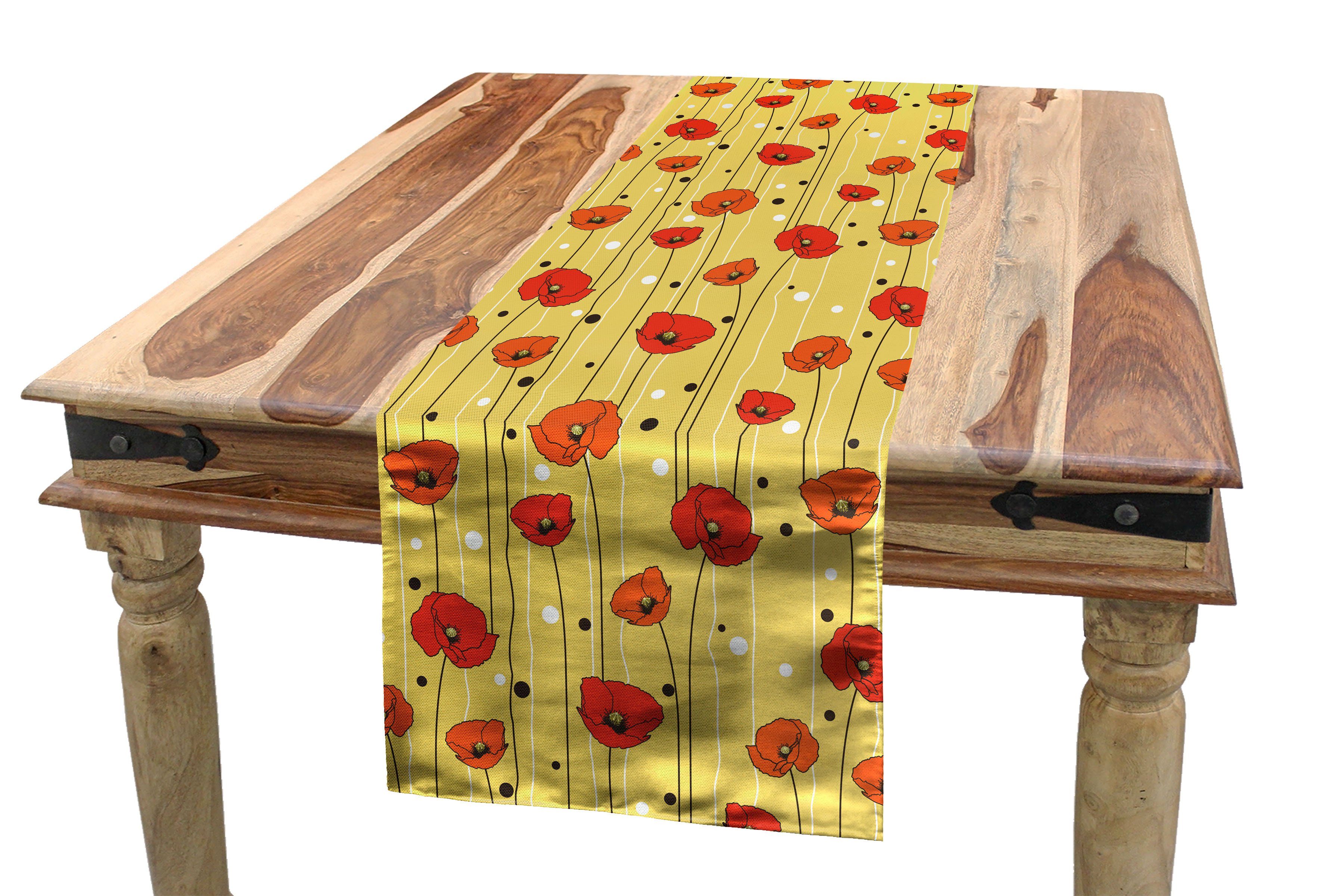 Tischläufer, Floral Mohn Dekorativer Punkten Rechteckiger Tischläufer mit Esszimmer Linien Abakuhaus Küche