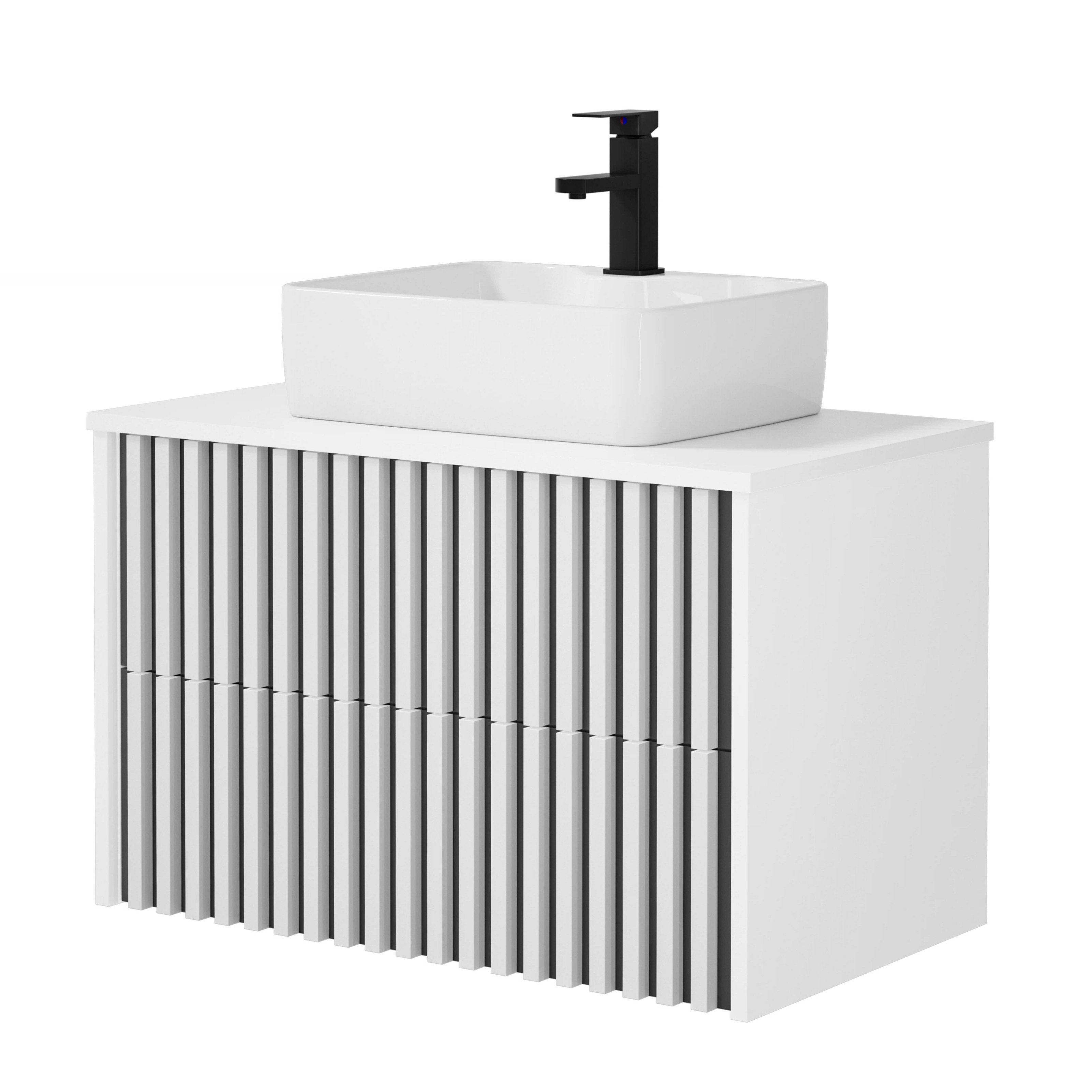 UEV Waschtisch mit Unterschrank hängend Keramik Waschbecken (Packung, Komplett-Set Badmöbel, Badezimmmer Schrank), Waschbeckenunterschrank mit Wasserhahn und Pop-up-Ablassventil