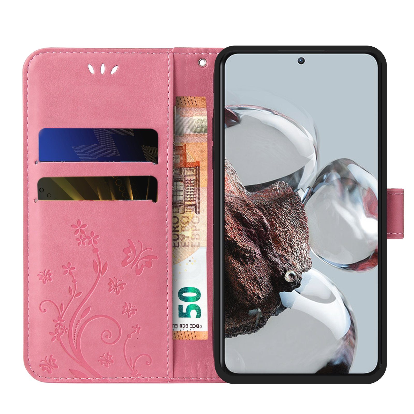 Tec-Expert Handyhülle Cover Tasche Hülle für Apple iPhone 7 / 8 / SE (2020) 4,7 Zoll, Klapphülle Case mit Kartenfach Fliphülle aufstellbar, Motiv Blumen