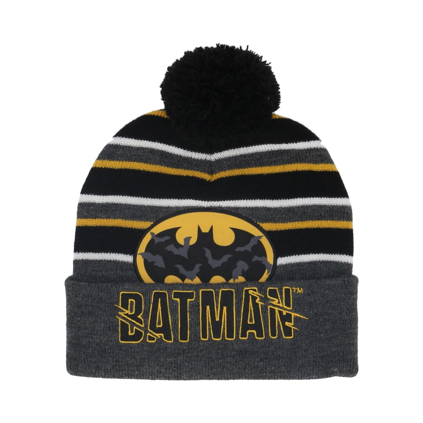 Batman Bommelmütze Mütze für Kinder – Onesize Wintermütze mit Stickerei und Bommel