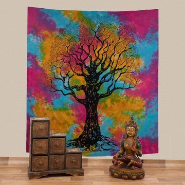 Wandteppich Dekotuch Tuch Wandbehang Bunt Baum Lebensbaum XL ca.230 x 210 cm, KUNST UND MAGIE