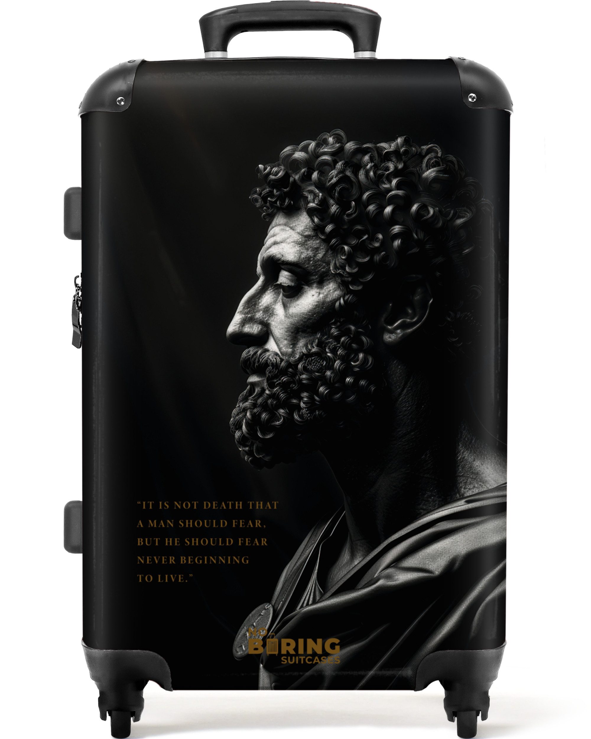 NoBoringSuitcases.com© Hartschalen-Trolley Schwarz mit Marcus Aurelius günstig online kaufen