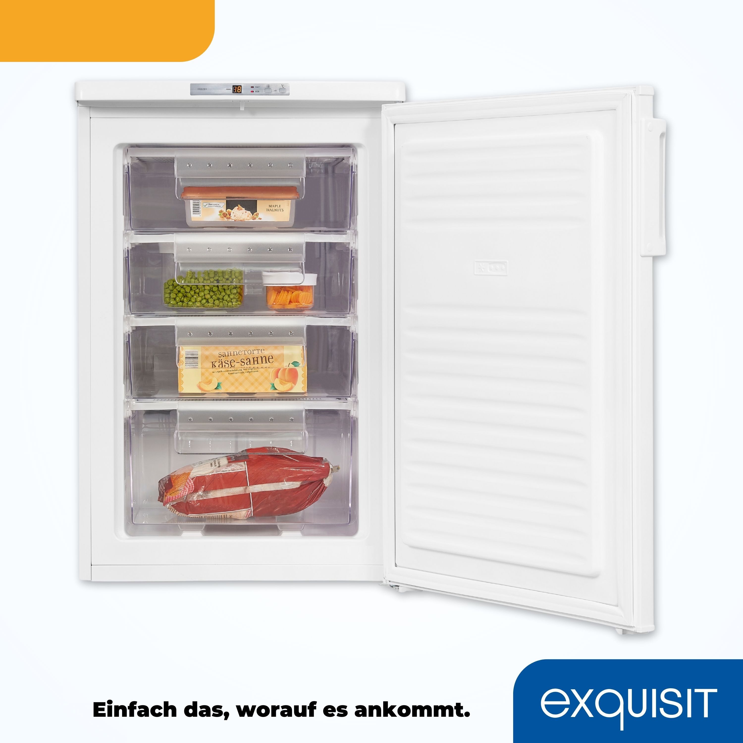 exquisit Gefrierschrank GS80-HE-040E weiss, 85,5 cm hoch, 55 cm breit, 4*-Gefrierschrank mit praktischem Griff – leicht & bequem zu öffnen