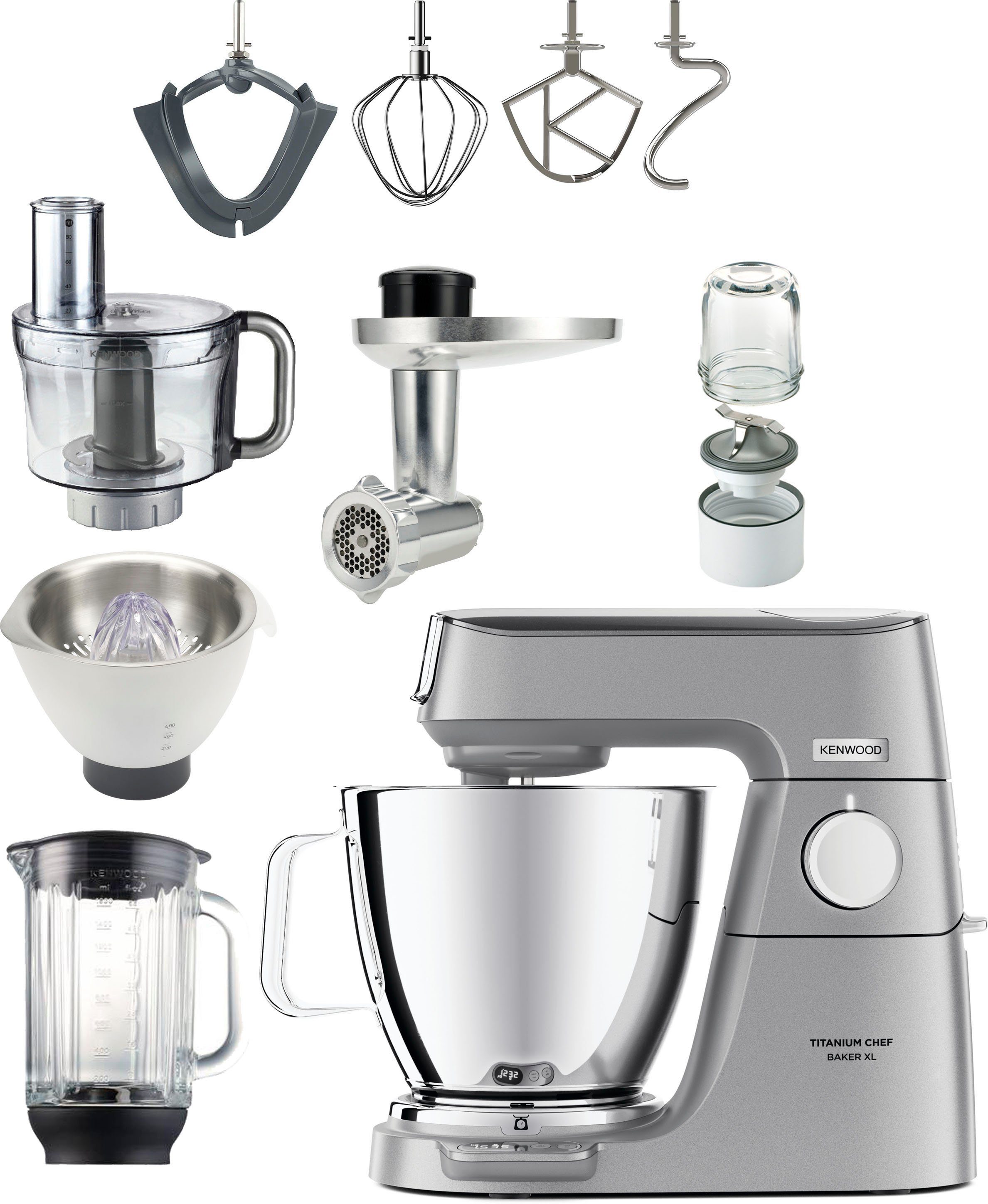 KENWOOD Küchenmaschine Titanium Chef Baker XL KVL85.704SI, 1200 W, 7 l Schüssel, inkl. umfangreiches Zubehör, mit integrierter EasyWeigh Waage