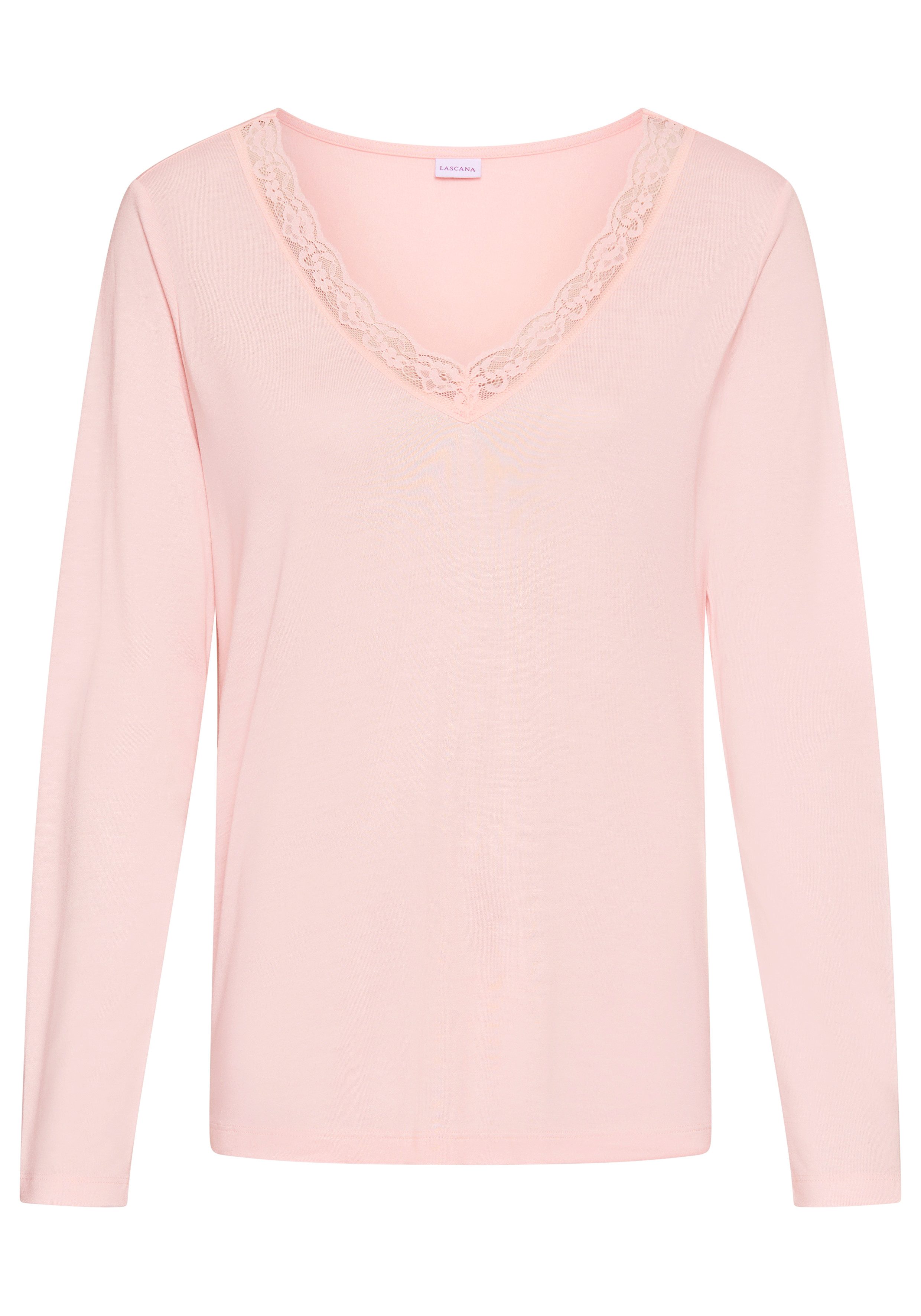 LASCANA Pyjamaoberteil mit Spitzenbesatz am tiefen V-Ausschnitt günstig online kaufen