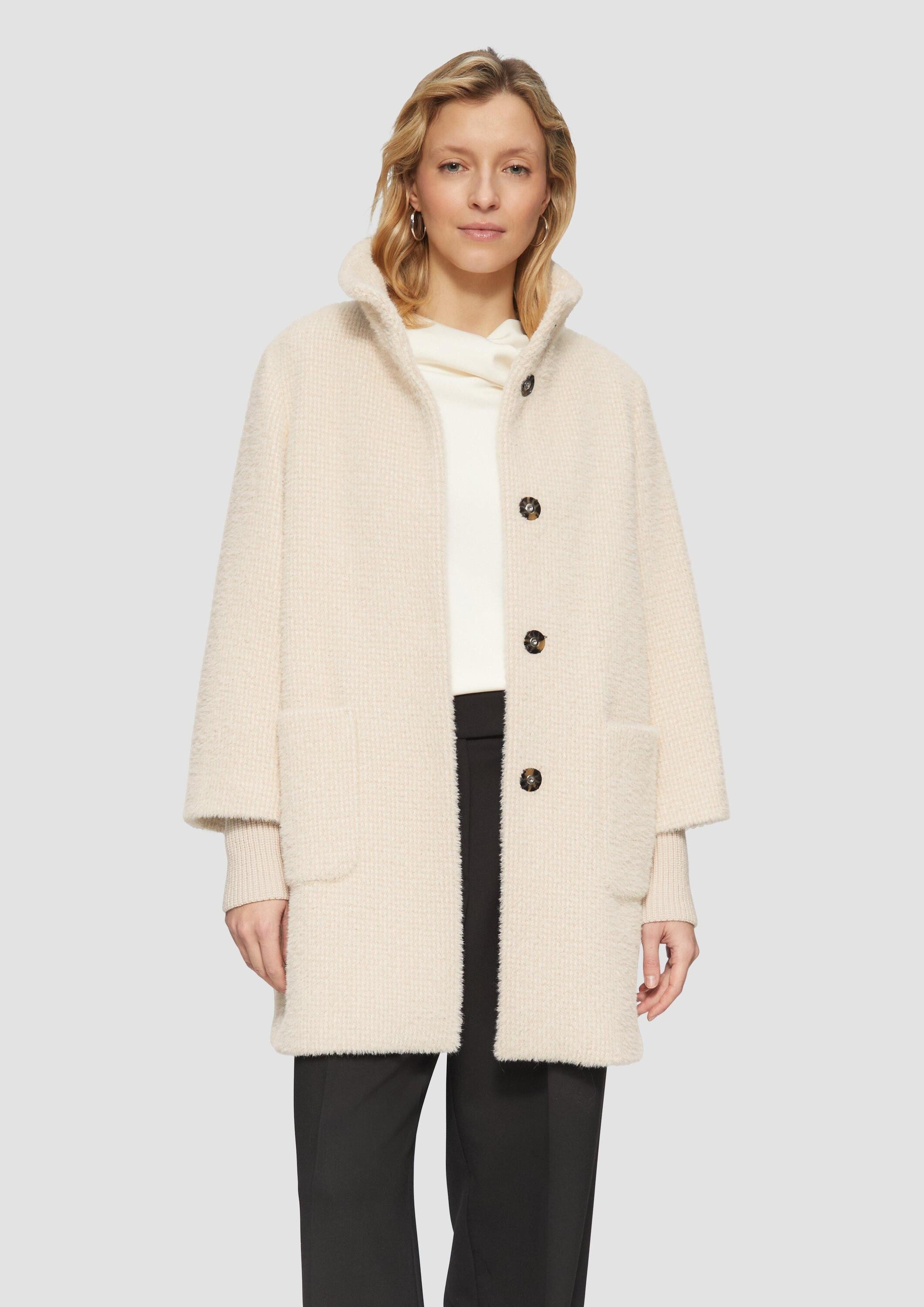 s.Oliver Wintermantel Outdoor-Mantel Flauschiger Mantel mit Strickbündchen am Ärmel