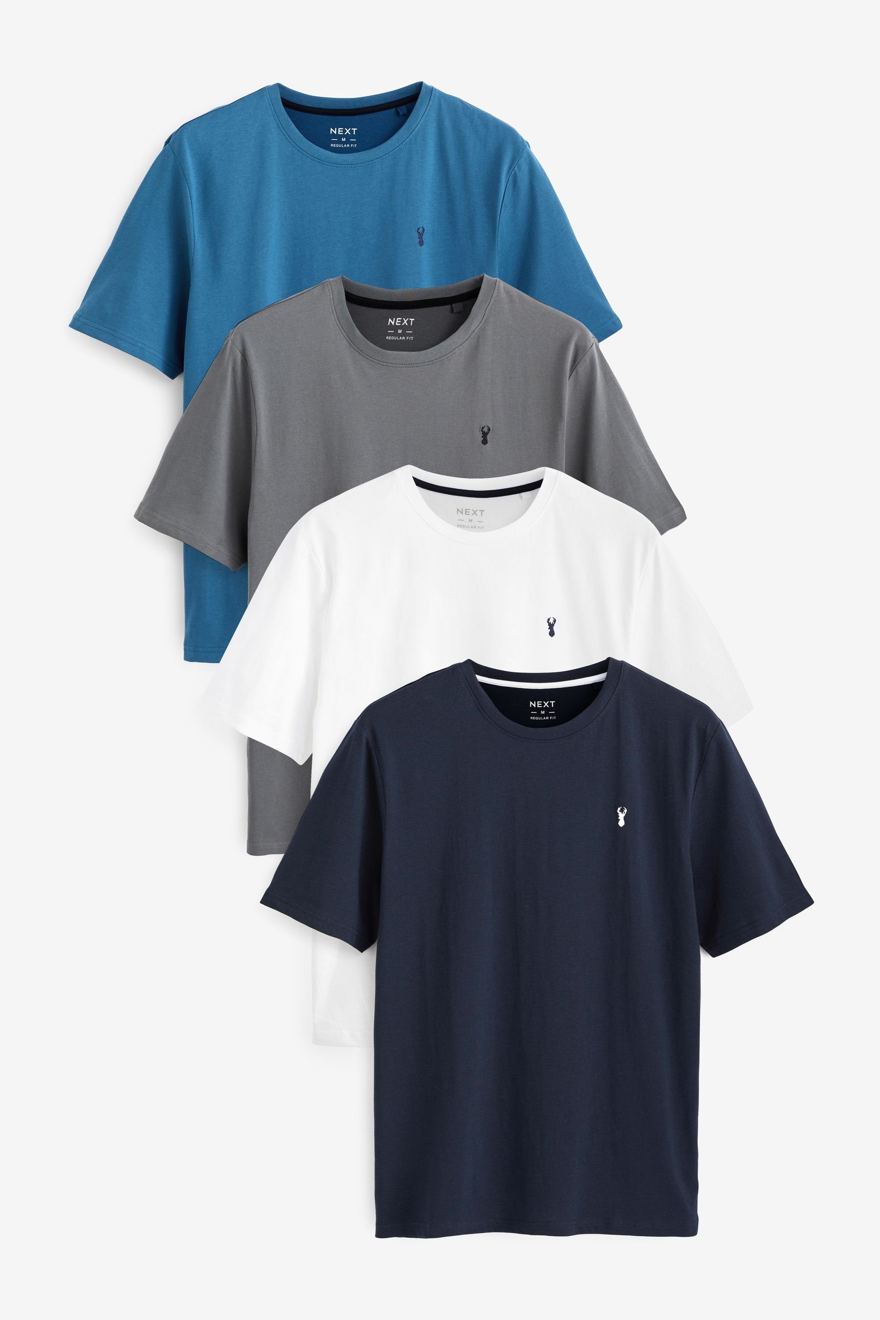 Next T-Shirt (4-tlg) T-Shirts White/Slate Grey/Blue/Navy 4er-Pack