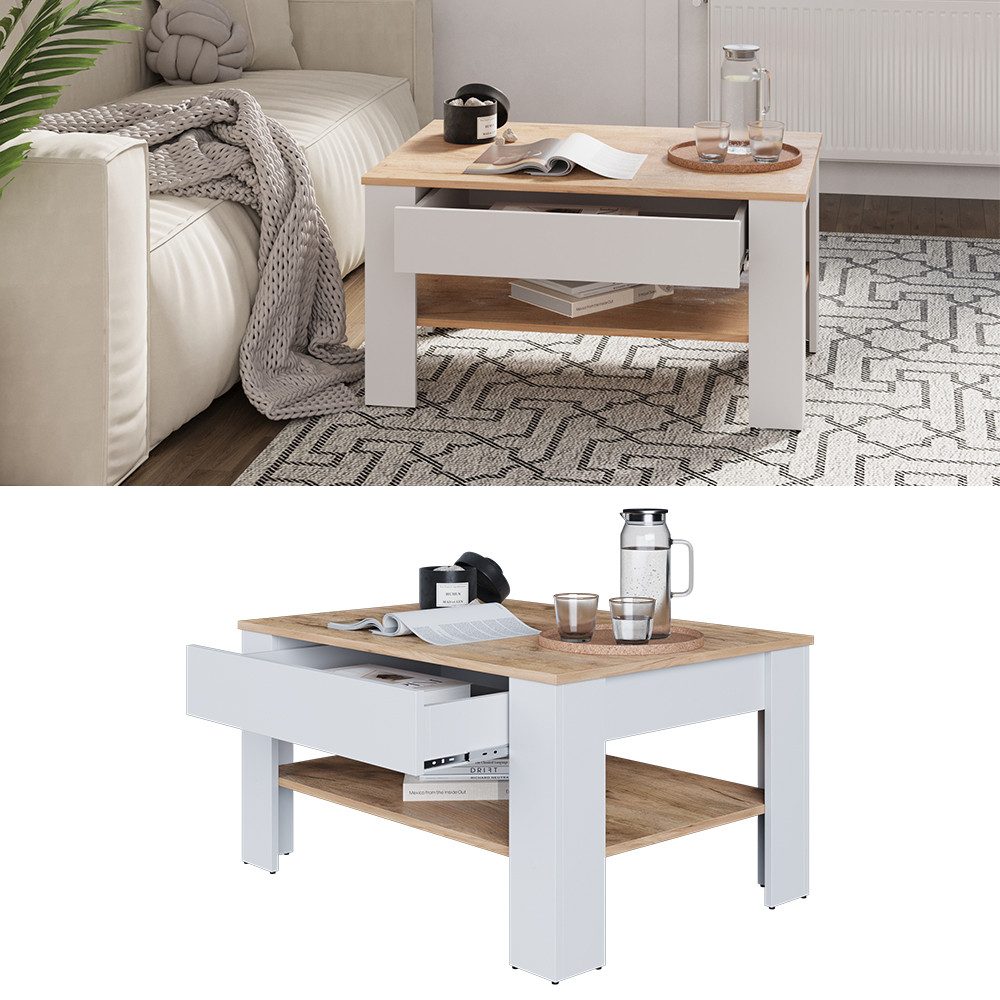 Vicco Couchtisch Milan, Weiß/Goldkraft Eiche, 92.2 günstig online kaufen