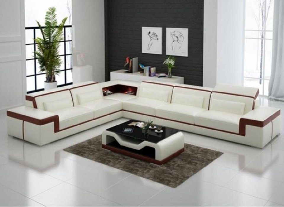 JVmoebel Ecksofa Designer Sofa Couch Ecksofa Leder Textil Polster Garnitur, Made in Europe Beige/Braun
