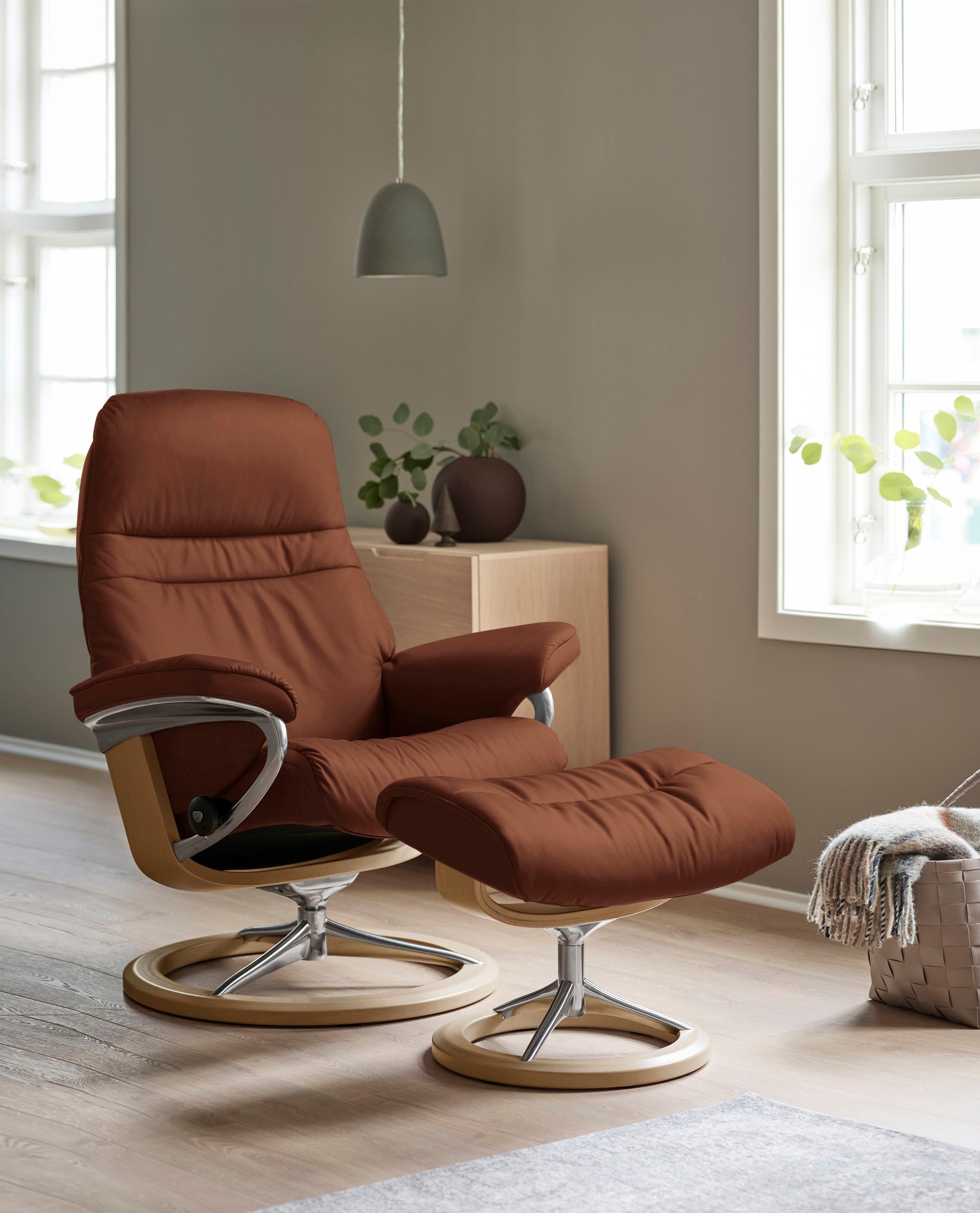 Sunrise Gestell S, Größe mit Hocker), Eiche mit Stressless® Signature Base, Relaxsessel (Set, Relaxsessel