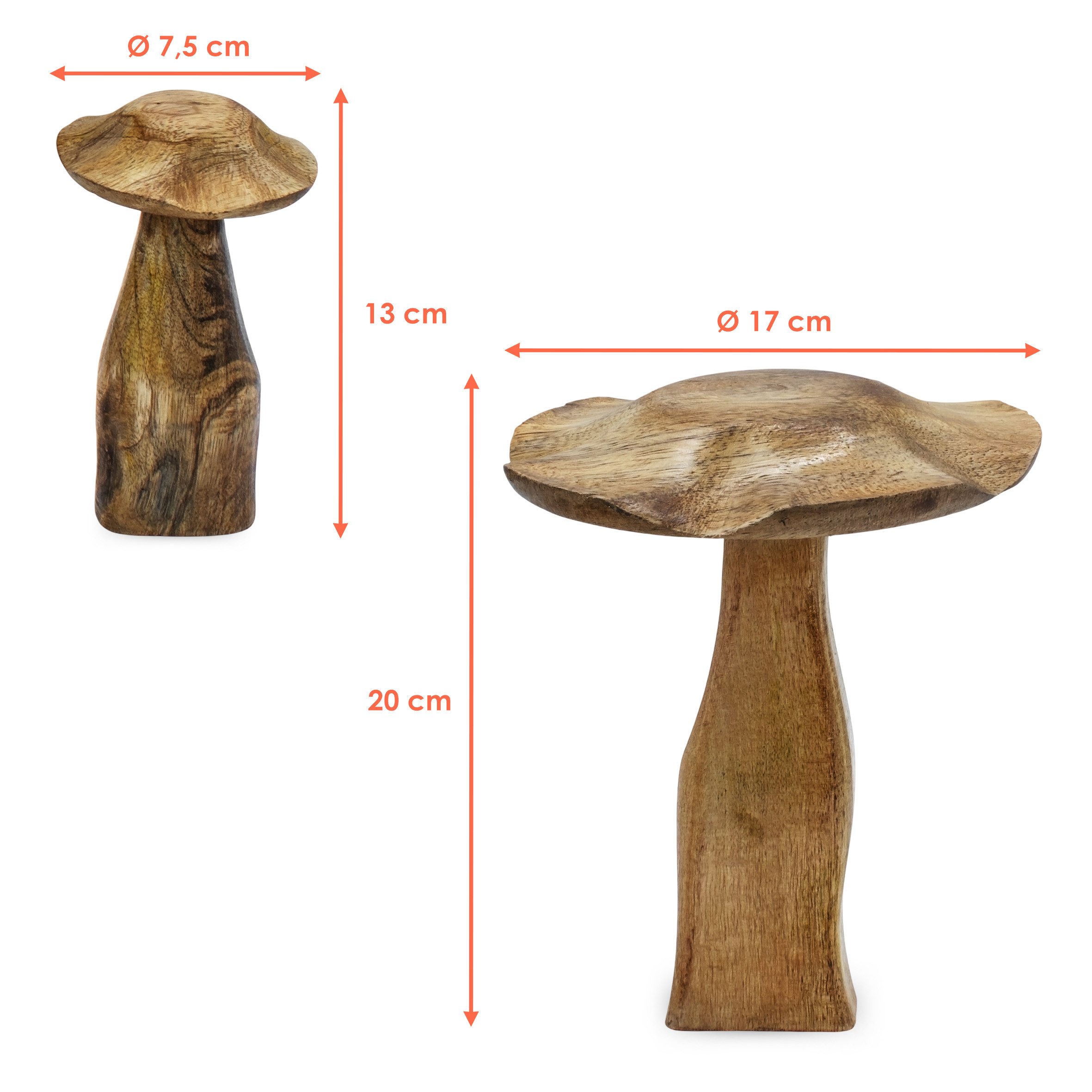 Spetebo Dekofigur Mangoholz Deko Pilz 2er Set natur - 20 / 13 cm (Anzahl, 1 günstig online kaufen