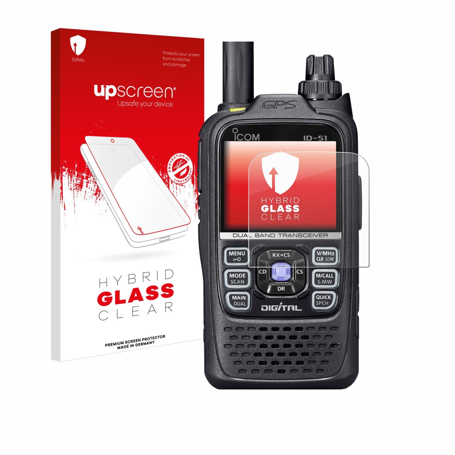 upscreen Displayschutzglas Folie für Icom ID-51, Schutzfolie Glas Panzer Display Schutz klar