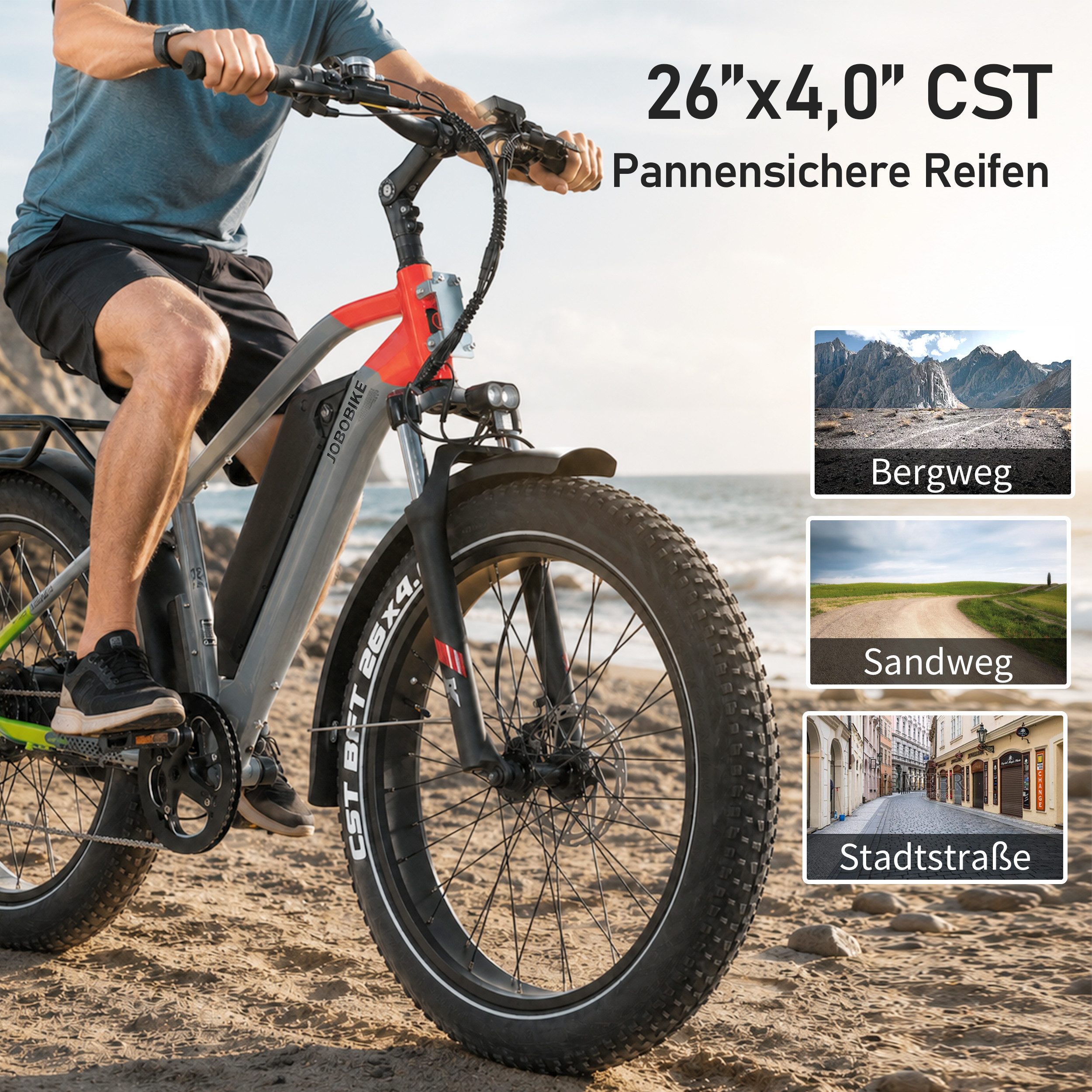 JOBOBIKE E-Bike Mountainbike 26 Zoll, Kepler, bis zu 180km, Bremslicht und Blinker, Fatbike, MTB, 7 Gang Shimano, Kettenschaltung, Heckmotor, 960 Wh, (Bafang-Hinterradmotor, Aluminiumrahmen, 4,0 Zoll CST-Fatbike-Reifen), Elektrofahrrad für Stadtverkehr, Touren und All-Terrain-Einsätze