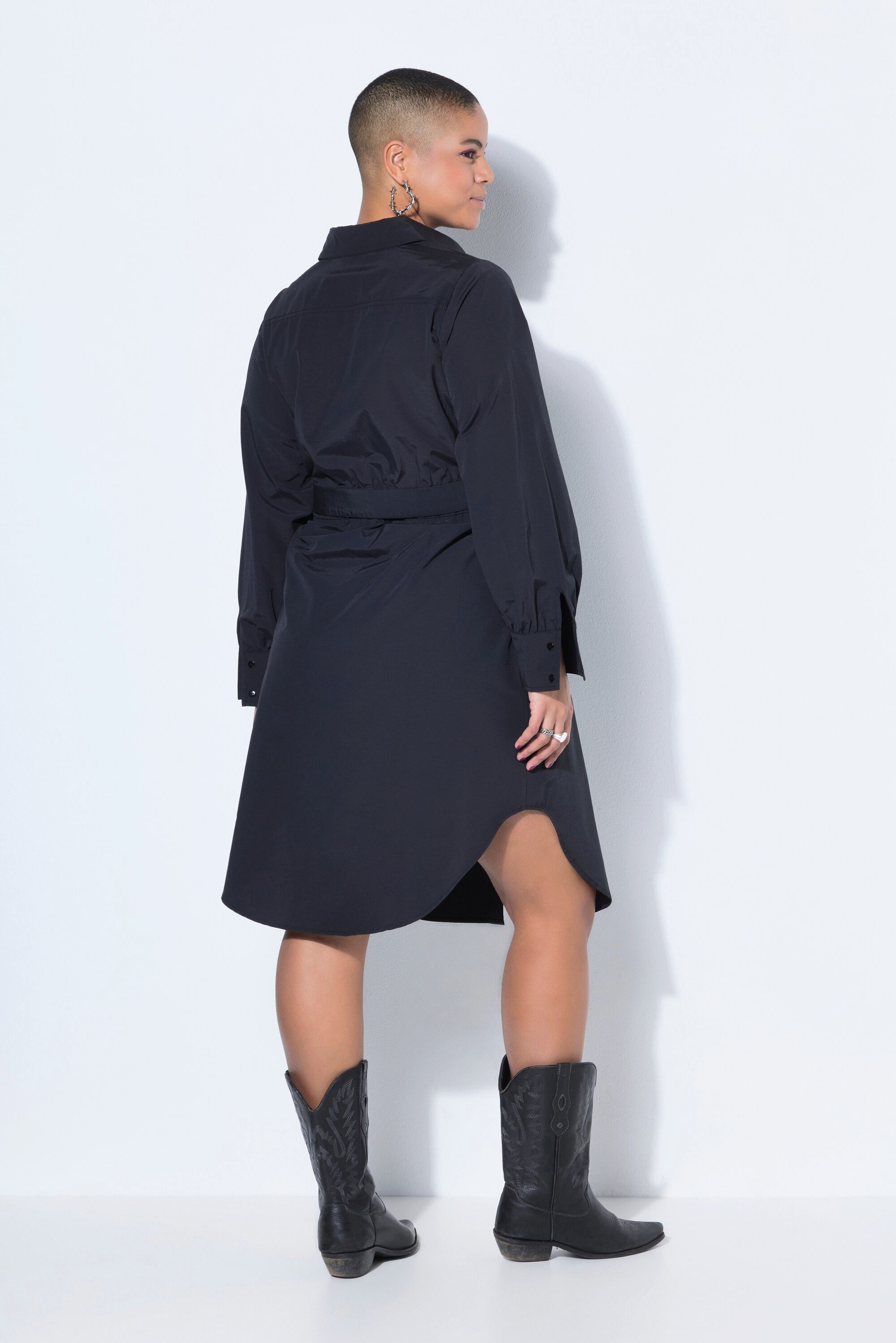 Studio Untold Jerseykleid Hemdblusenkleid Fitted Fit Midilänge Bindegürtel