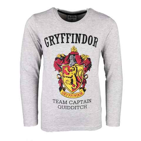 Harry Potter Langarmshirt Gryffindor Team Captain Quidditch Kinder langarm Shirt Gr. 134 bis 164, Grau
