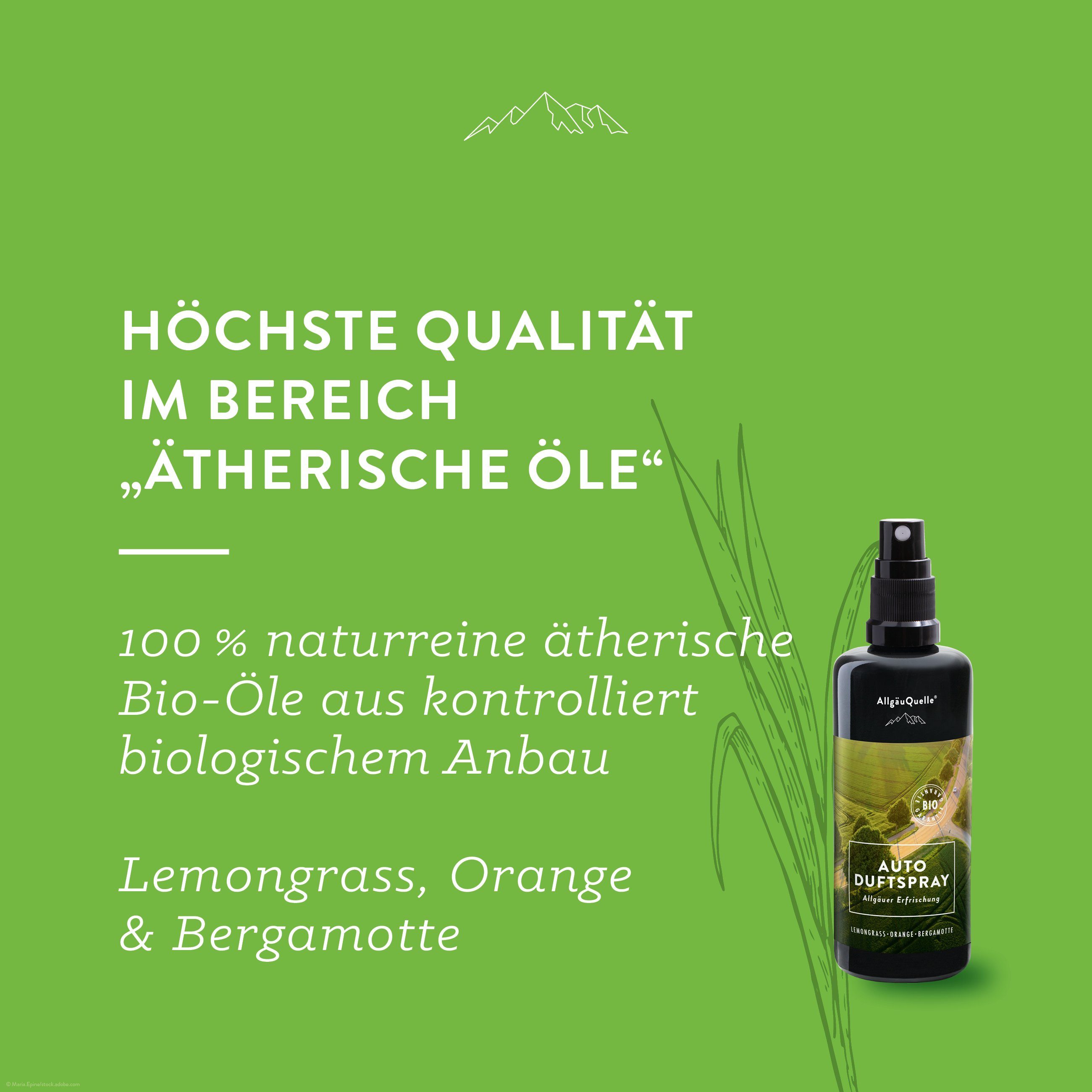 Allgäuquelle Raumduft Bio Auto Duftspray x (1 Bergamotte 100ml), Erfrischung und Lemongrass, Allgäuer Orange mit