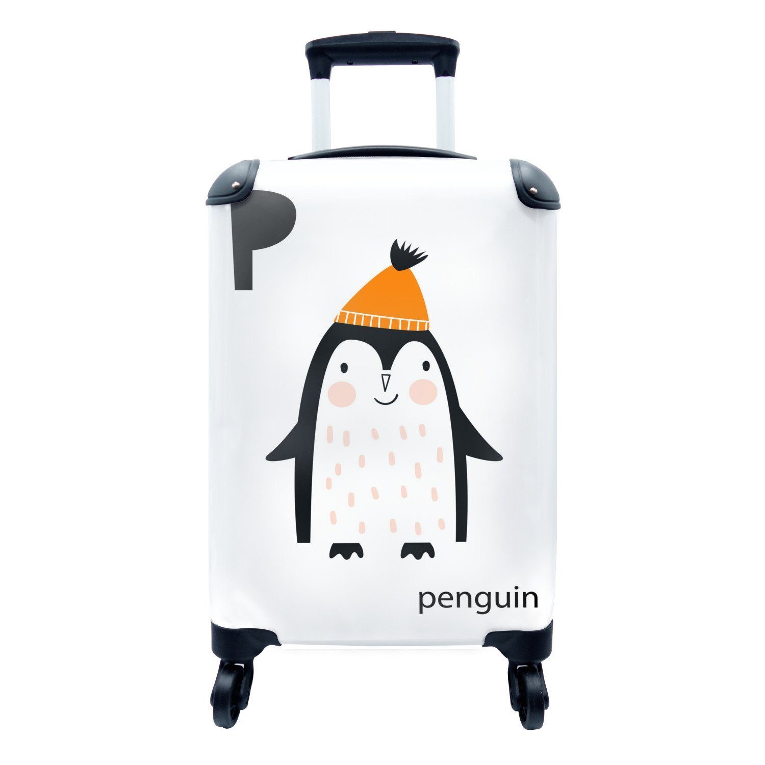 MuchoWow Handgepäckkoffer Kinderillustration der Buchstaben des Alphabets "Pinguin" mit, 4 Rollen, Reisetasche mit rollen, Handgepäck für Ferien, Trolley, Reisekoffer