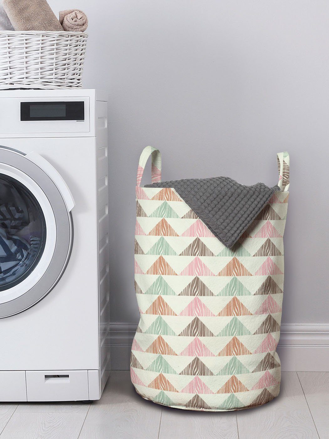Wäschesäckchen Griffen für Horizontal Geometrisch Kordelzugverschluss Wäschekorb Waschsalons, Abakuhaus mit gebogene Streifen