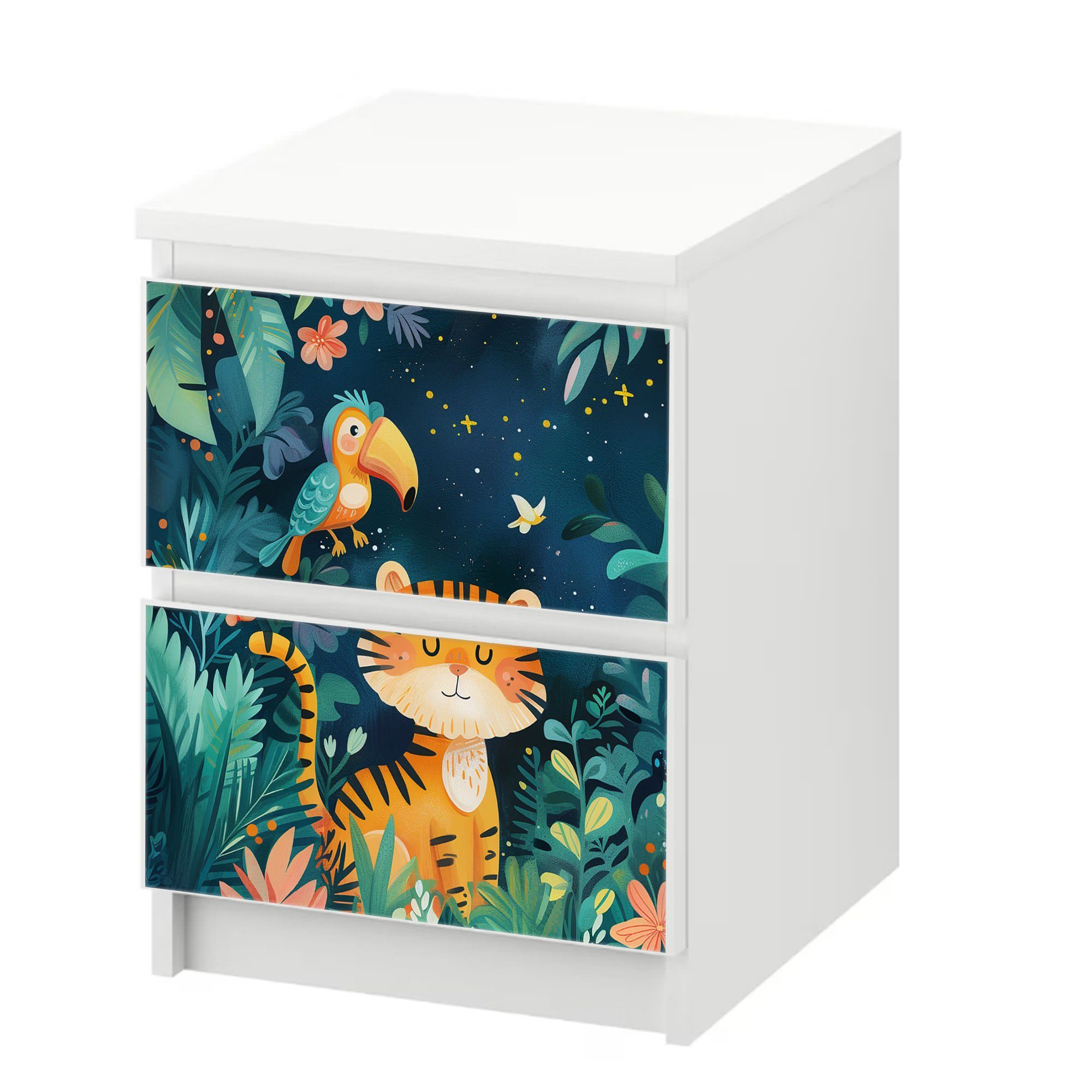 Sunnywall Möbelfolie passend IKEA Malm Kommode Schrankfolie Aufkleber Wildtiere Dschungel, blasenfreie selbstklebende Folie (SCHRANK NICHT INKLUSIVE)