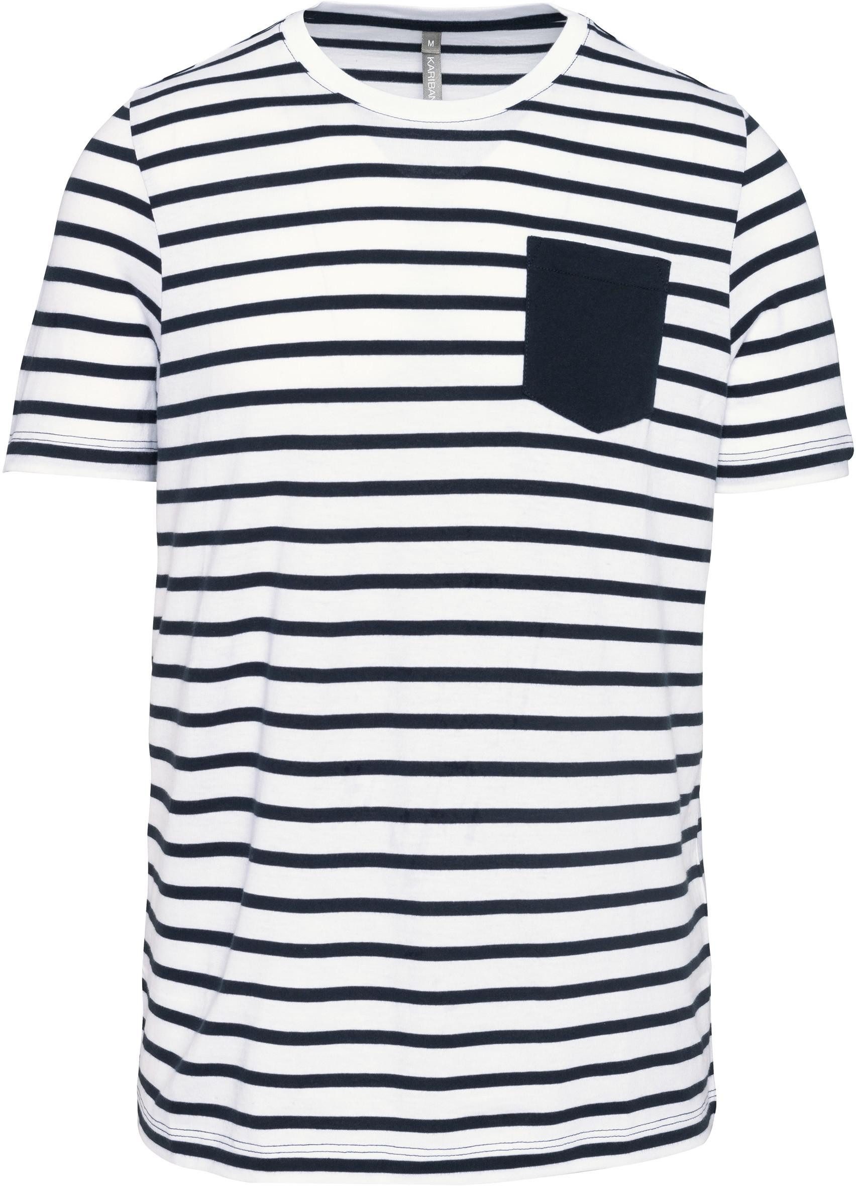 Kariban Rundhalsshirt Herren Gestreiftes Kurzarm-T-Shirt im Marine-Stil mit Tasche
