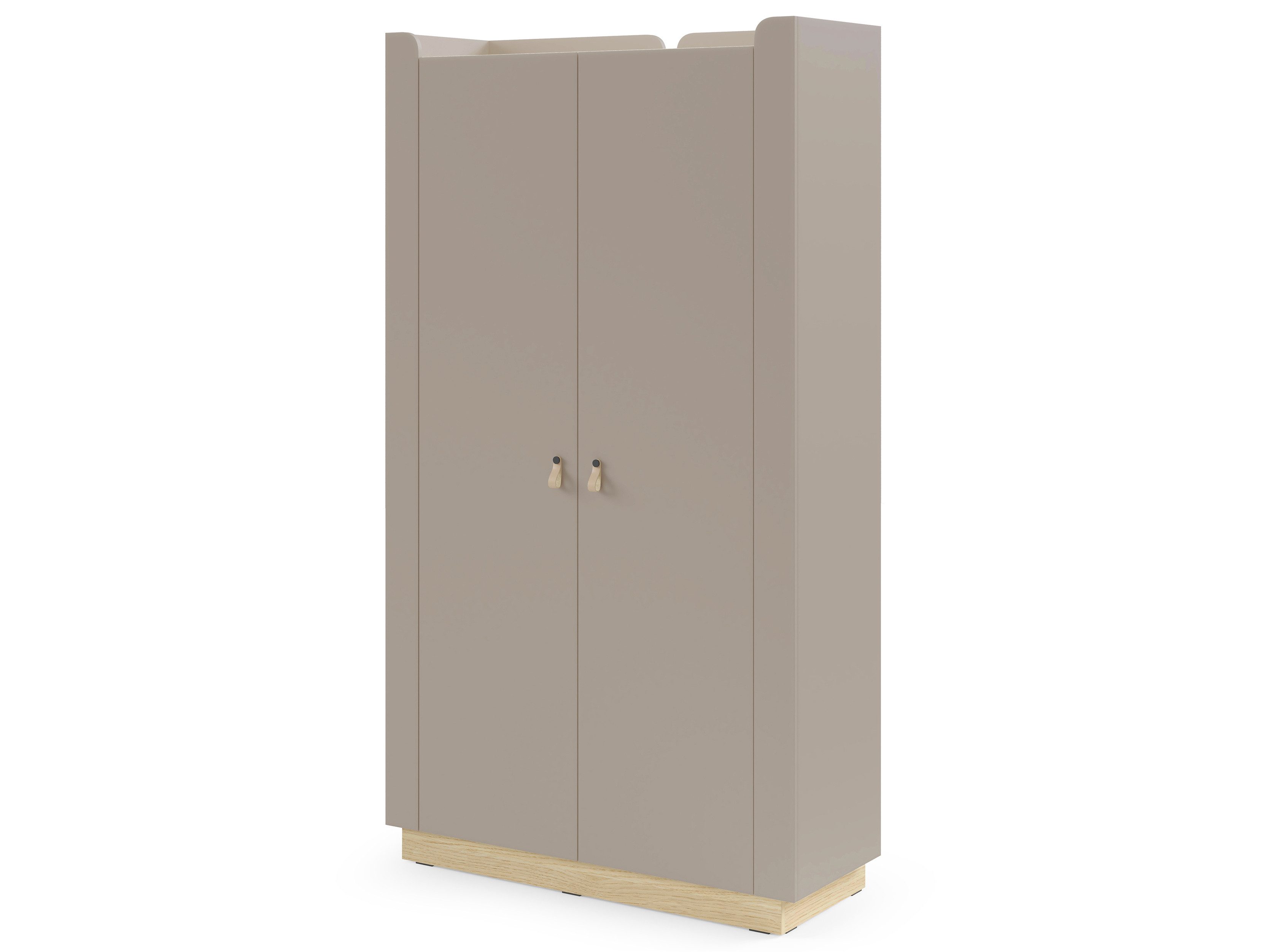 Beautysofa Kleiderschrank SORELLA 2-türig, 110 cm (moderner Schlafzimmerschrank mit Kleiderstange, Einlegeböden, Designergriffen aus Leder) Jugendzimmerschrank in Porcini oder Macadamia mit Eiche Mavelie