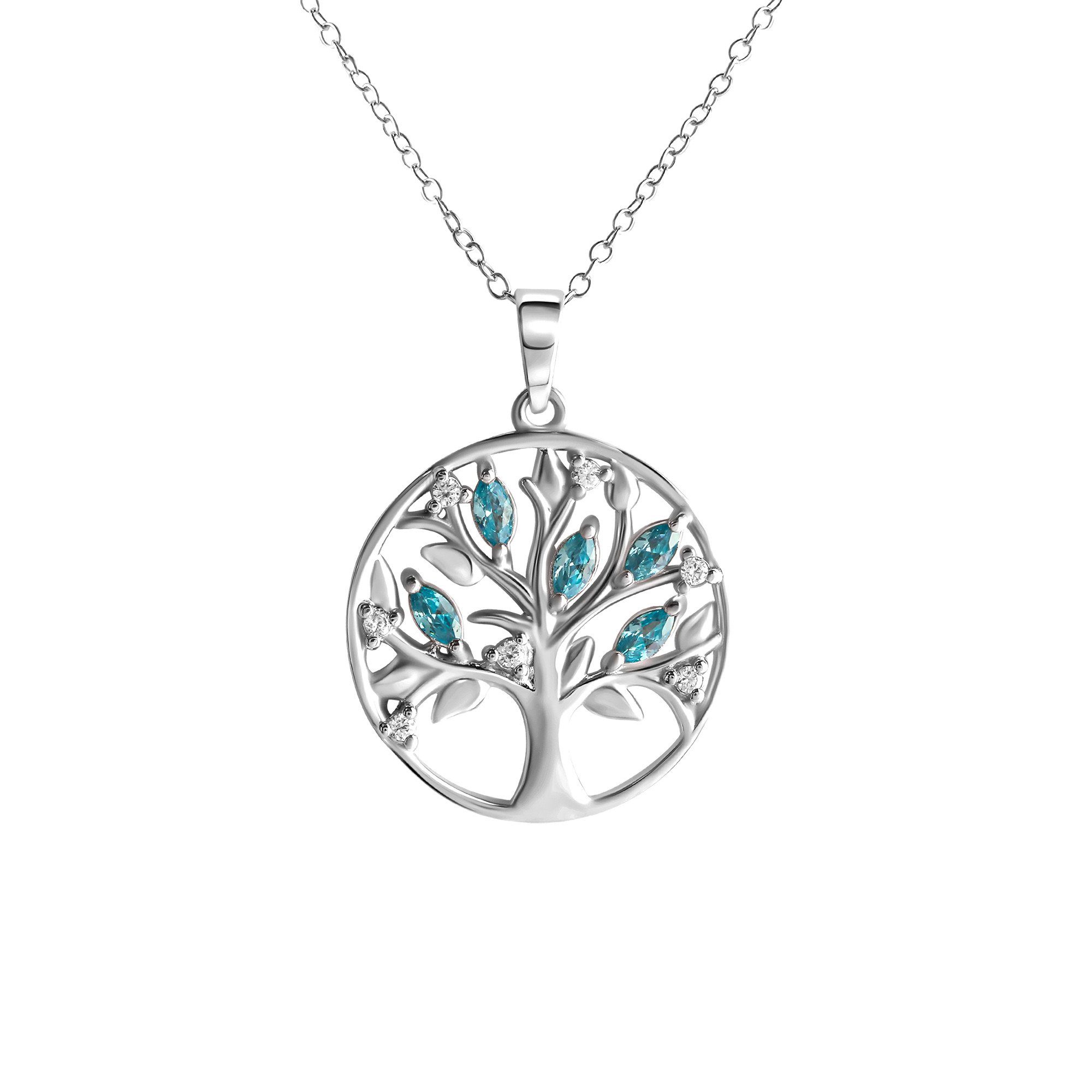 Kette mit Anhänger 925-Sterling Silber rhodiniert Zirkonia Lebensbaum