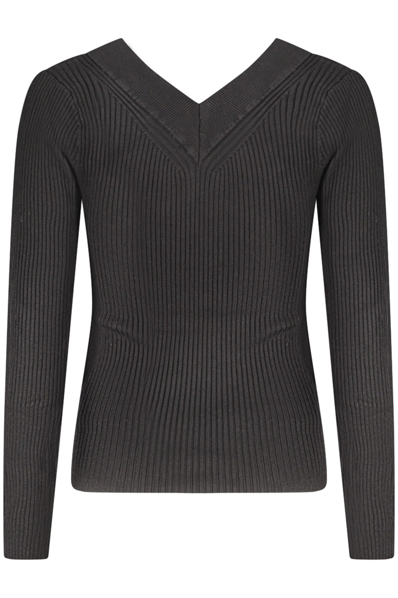 GUESS JEANS Strickpullover Eleganter Damenpullover Schwarz mit V-Ausschnitt und Kontrastdetails