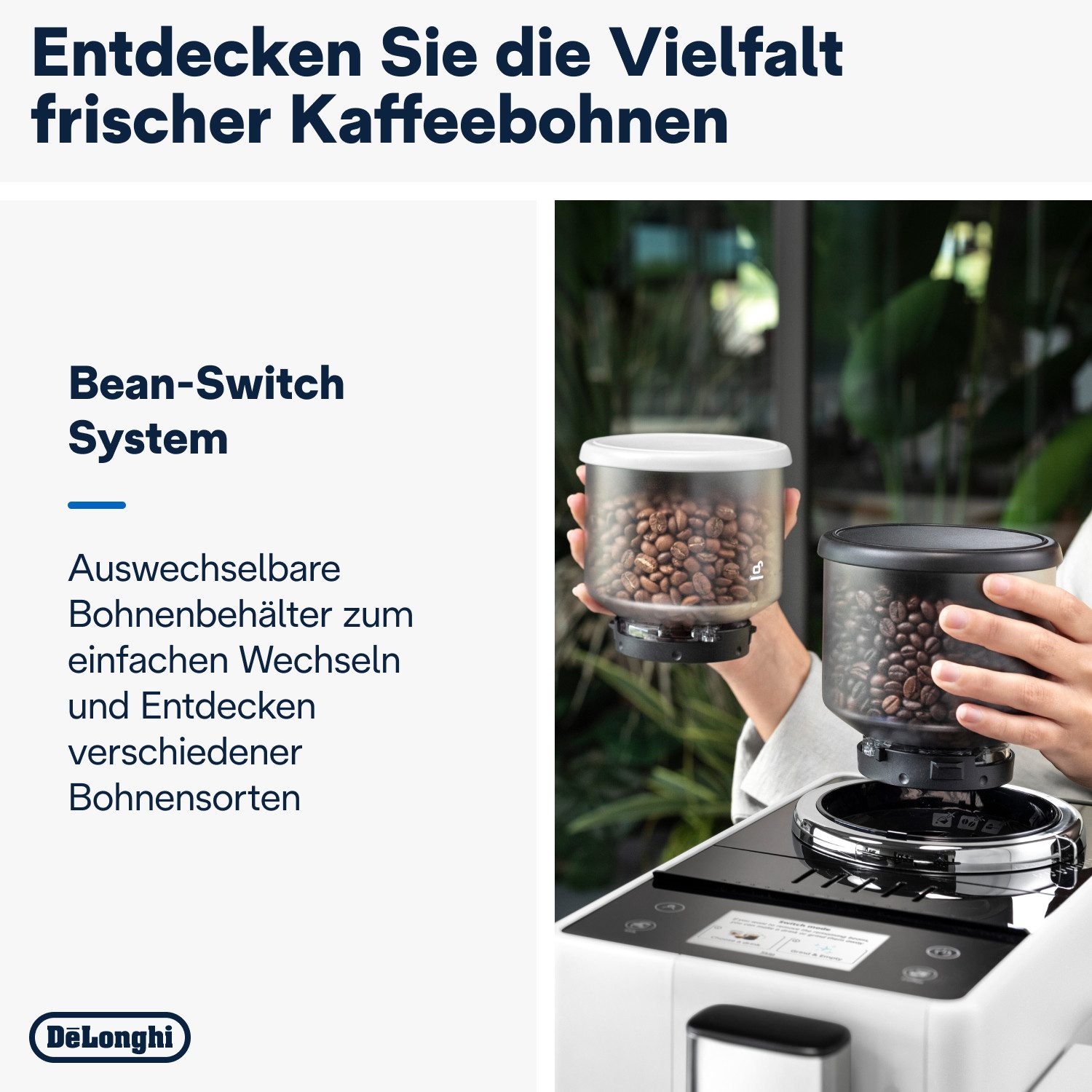 De'Longhi Kaffeevollautomat Rivelia EXAM440.55.W – 16 Kaffee-Rezepte, 2 Barista-Bohnenbehälter, weiß, Extra-Shot-Funktion, Innovatives Bean-Switch System, Touchdisplay