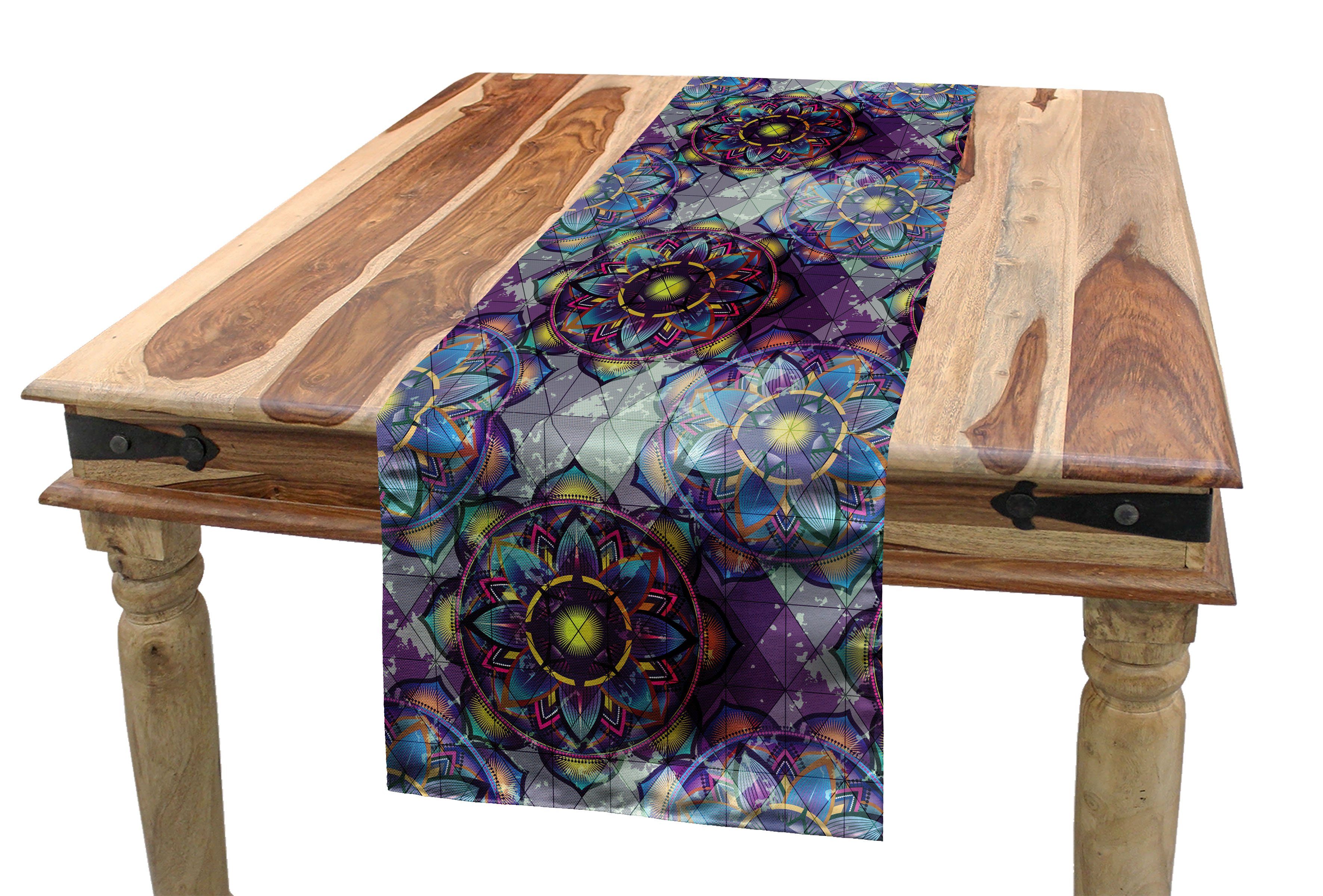 Blatt Tischläufer, Esszimmer Grunge Abakuhaus Tischläufer Rechteckiger Dekorativer Futuristic Mandala Küche