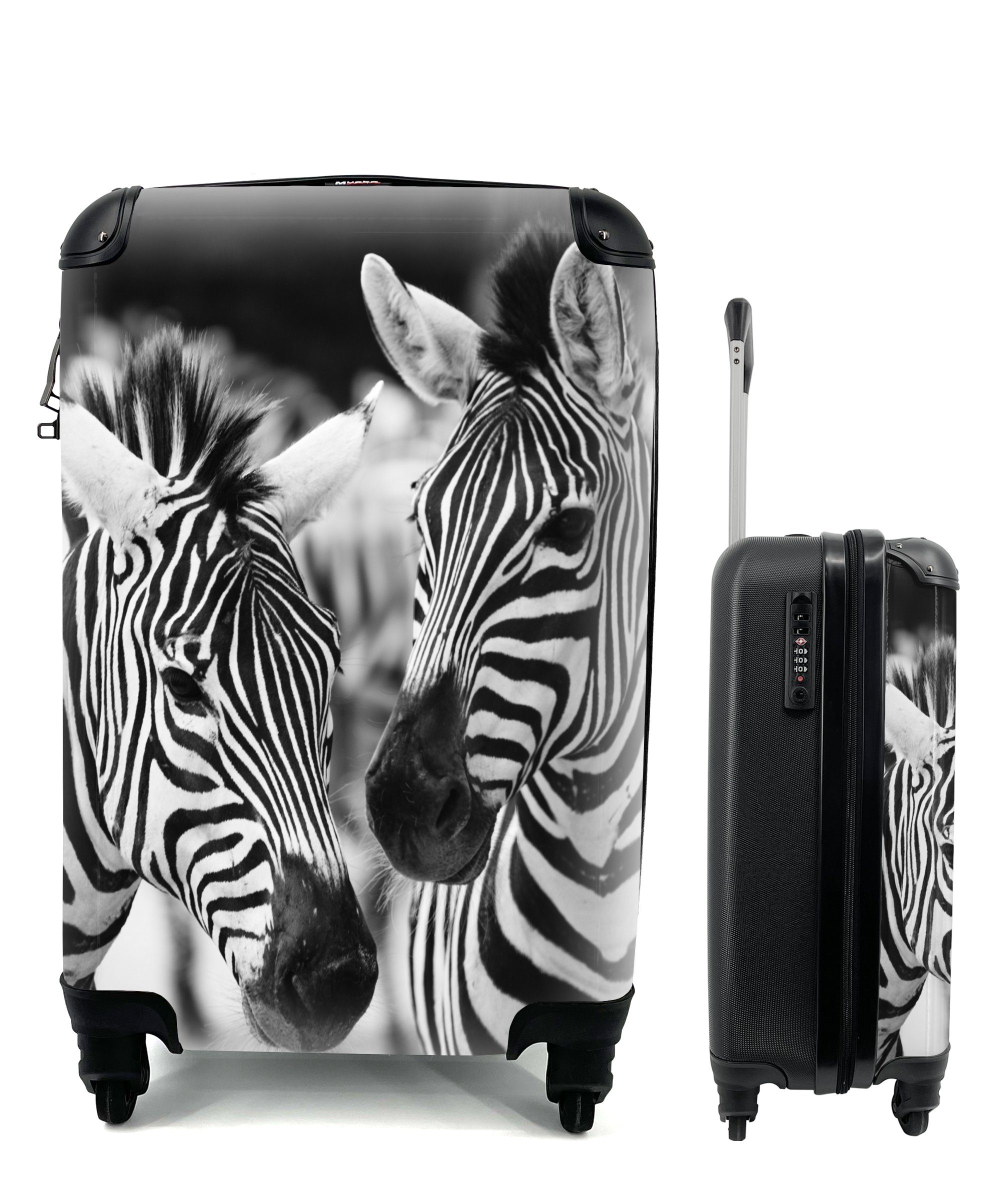 MuchoWow Trolley, Ferien, Reisetasche Rollen, Handgepäck mit für 4 und Zebra Reisekoffer Handgepäckkoffer rollen, weiß, schwarz