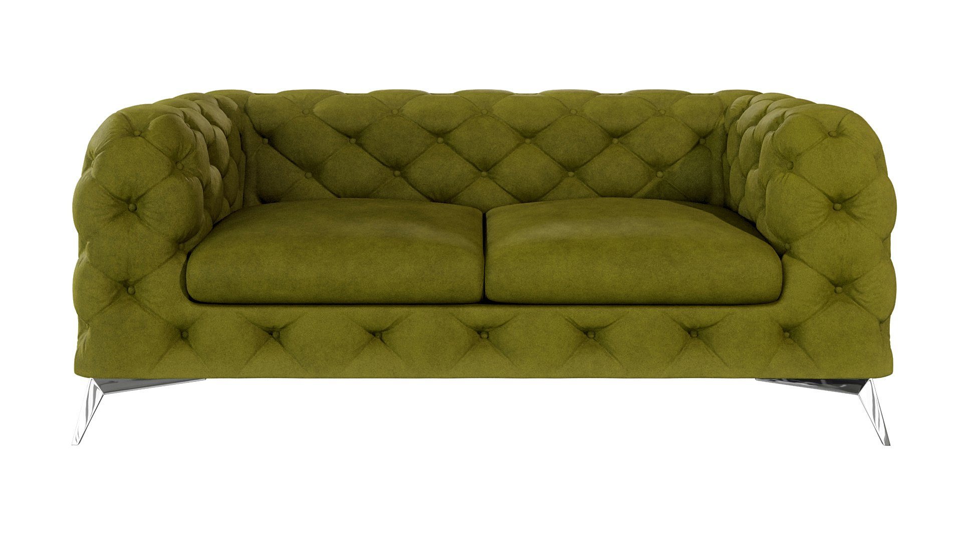 S-Style Möbel 2-Sitzer Chesterfield mit Füßen, Sofa Metall Olive Silber Wellenfederung mit Kalina