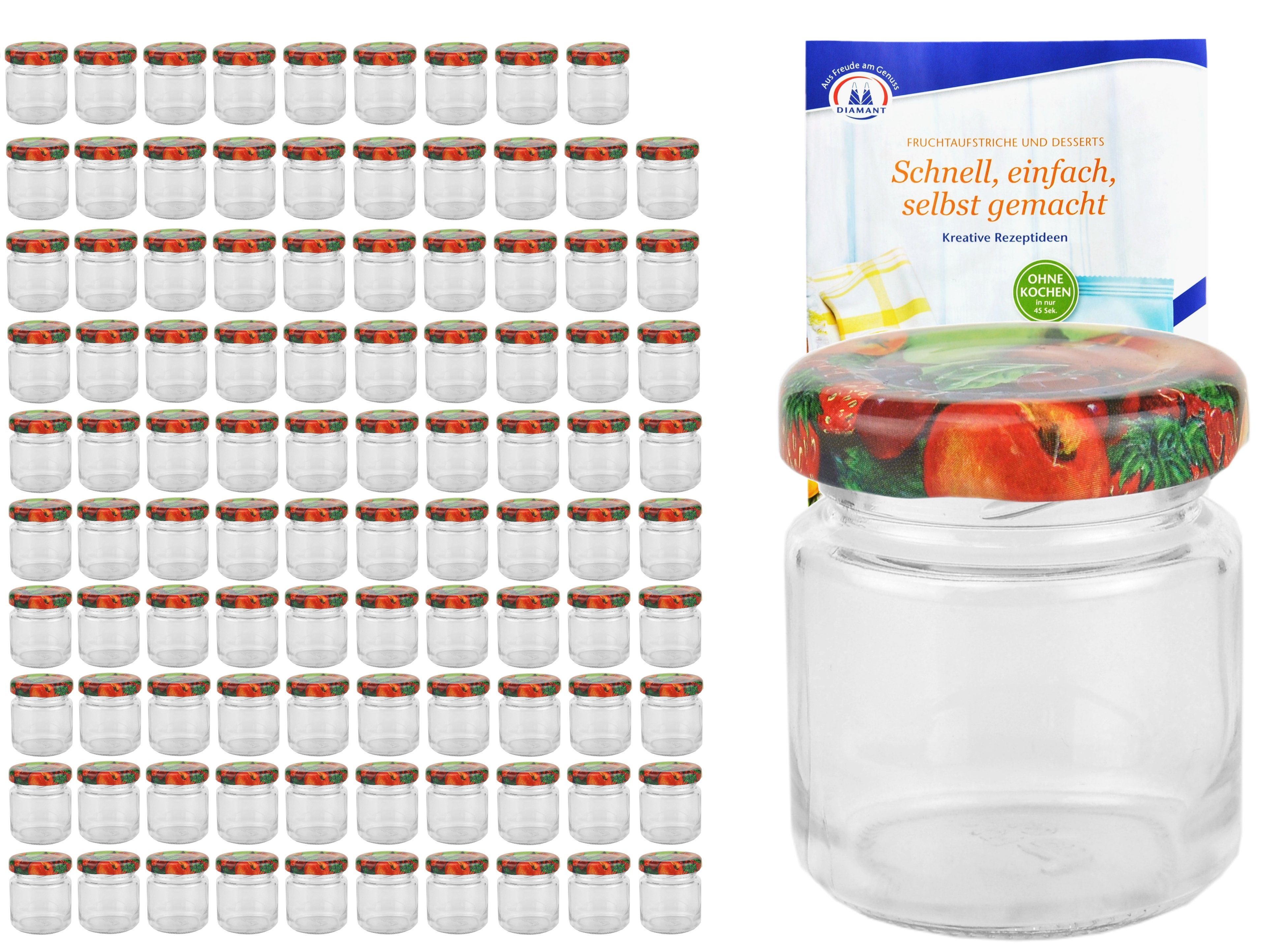 ml incl. To MamboCat Rezeptheft, 100er Dekor Set Glas Sturzglas Einmachglas 43 53 Obst Deckel