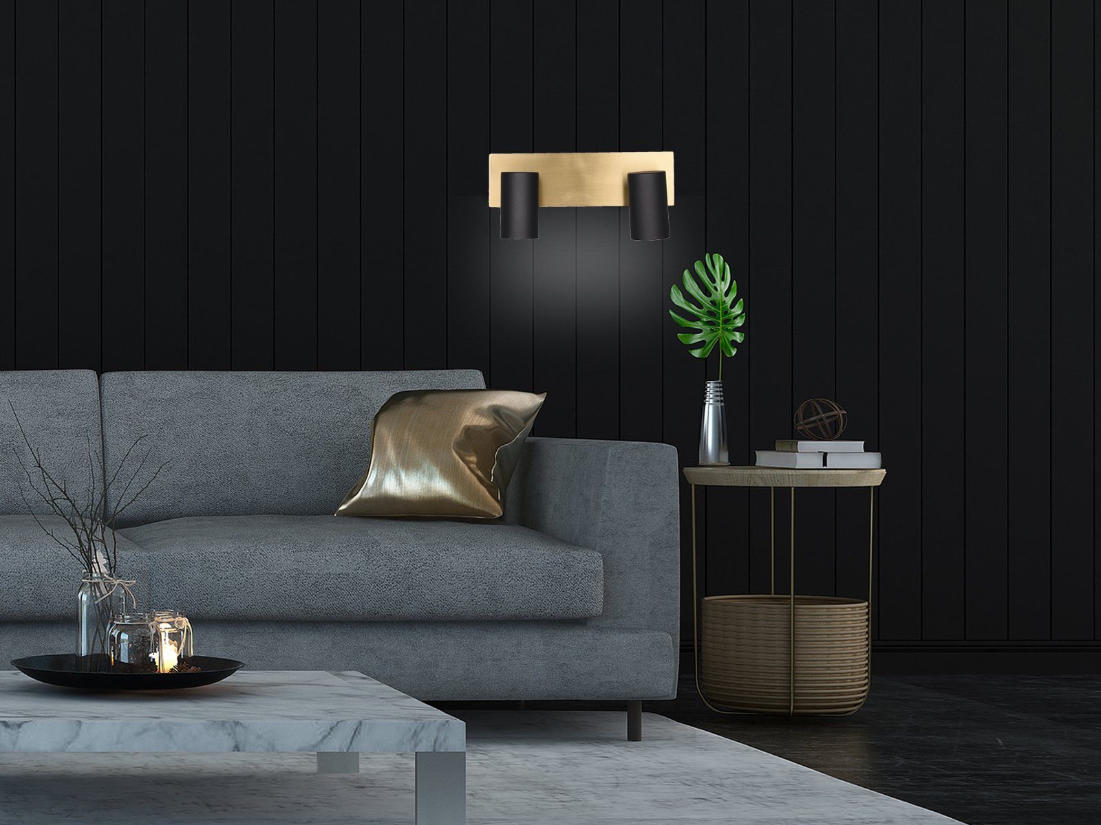 TRIO Leuchten LED Deckenstrahler, Dimmfunktion, LED wechselbar, Warmweiß, Decken-lampe innen Treppenhaus, Balkenlampe Schwarz Gold, Breite 30cm