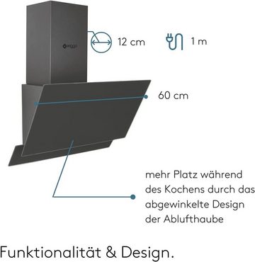 wiggo Kopffreihaube Dunstabzugshaube 60cm kopffrei grau, Abluft Umluft Dunstabzug 300m³/h - LED Touch-Display 3 Stufen