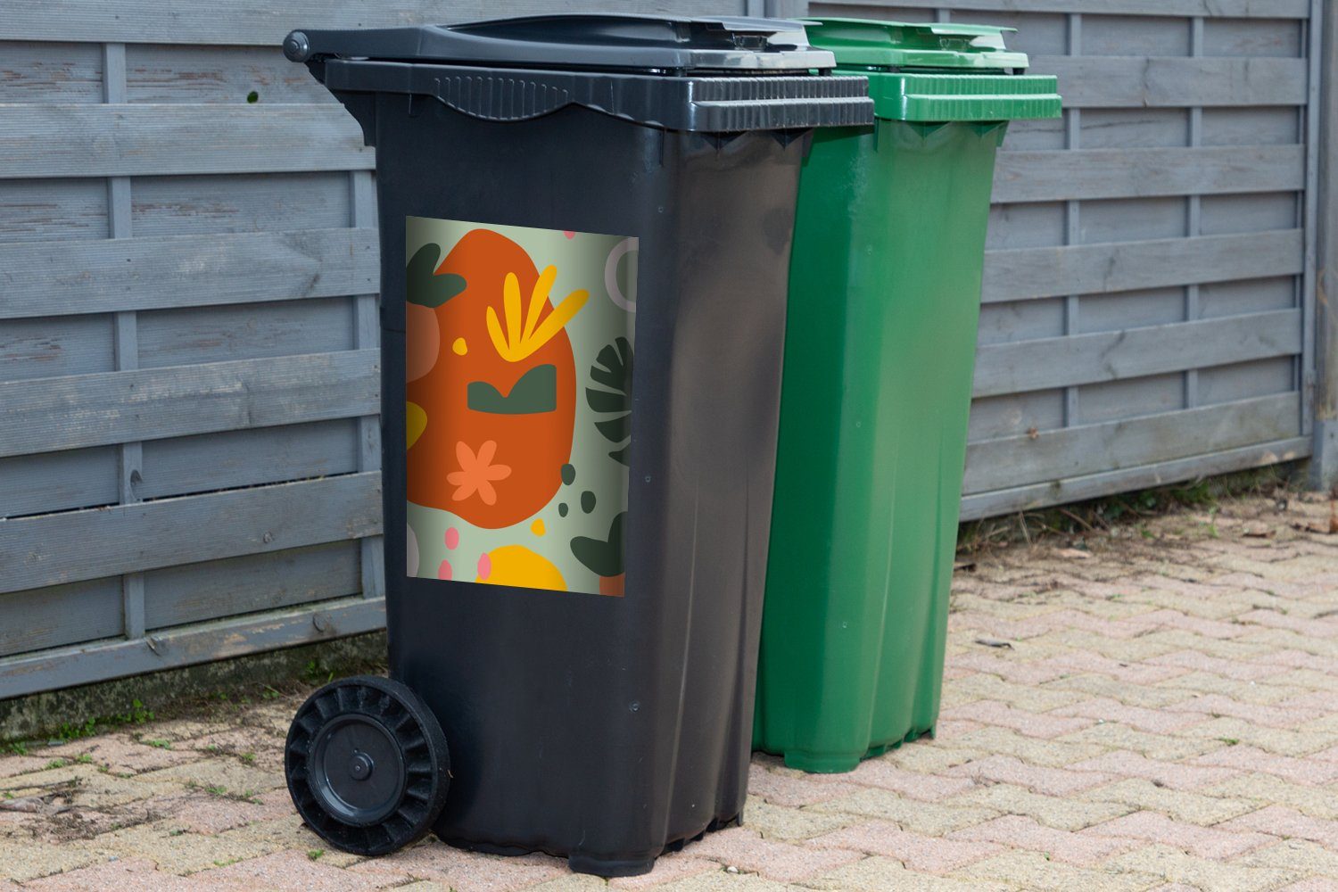 Sticker, Pflanzen St), Mülltonne, (1 MuchoWow - Formen Wandsticker Muster Mülleimer-aufkleber, Abfalbehälter - Container,